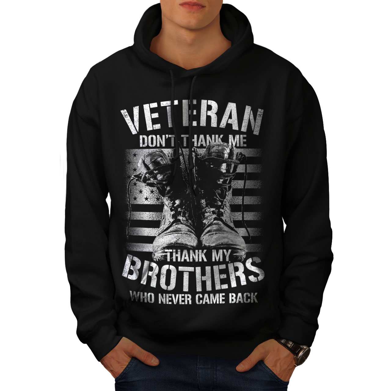 Wellcoda Thank My Brothers Slogan Mens Hoodie