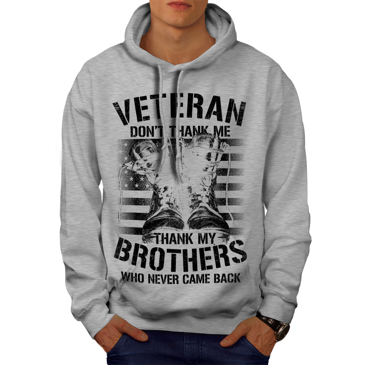 Wellcoda Thank My Brothers Slogan Mens Hoodie