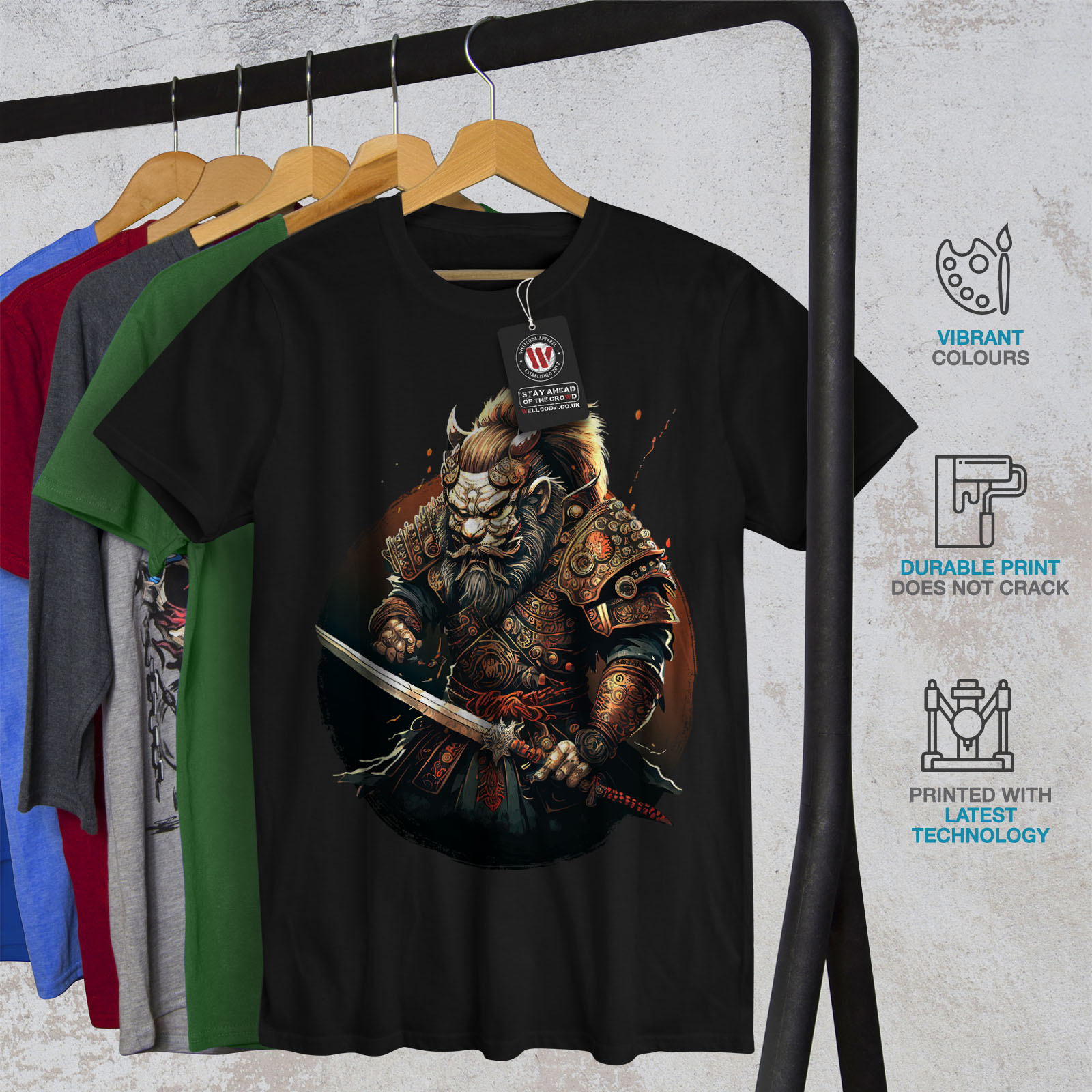 Wellcoda Warrior Hero Fighter Wolf Mens T-shirt