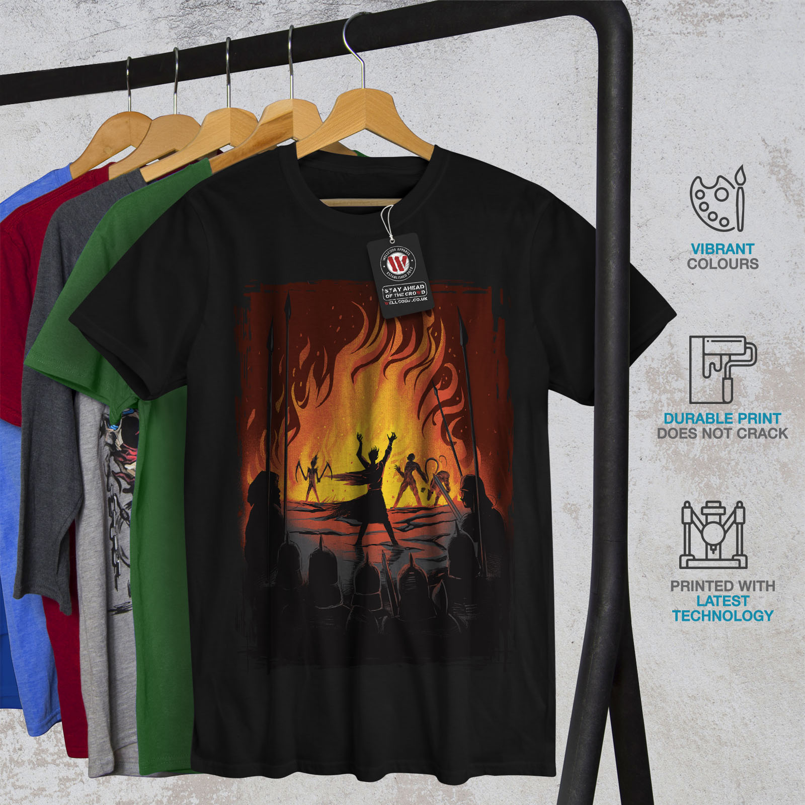 Wellcoda Fantasy Fire warrior Battle Flames Epic Mens T-shirt