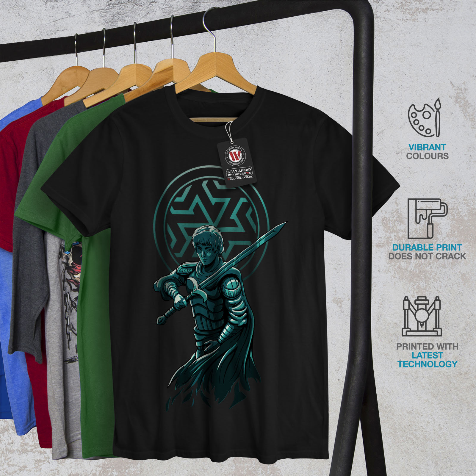 Wellcoda Confident Warrior with Sword and Armor Mens T-shirt