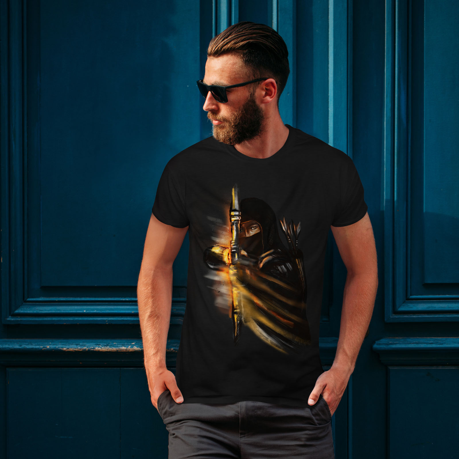 Wellcoda Warrior Ninja Fantasy Dark Mens T-shirt