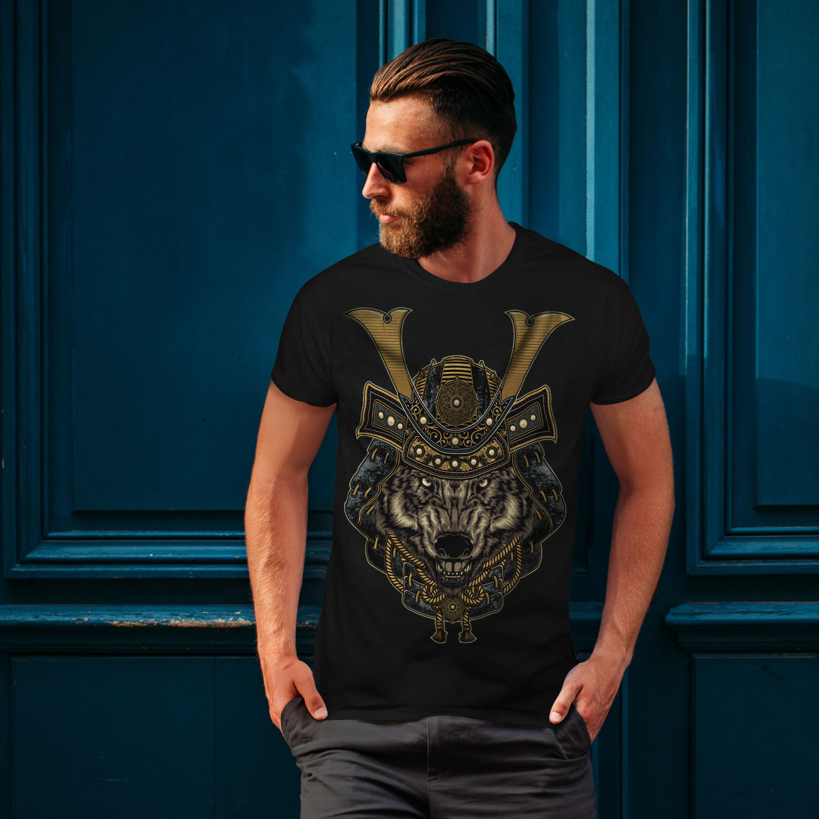 Wellcoda Wolf Warrior Animal Mens T-shirt