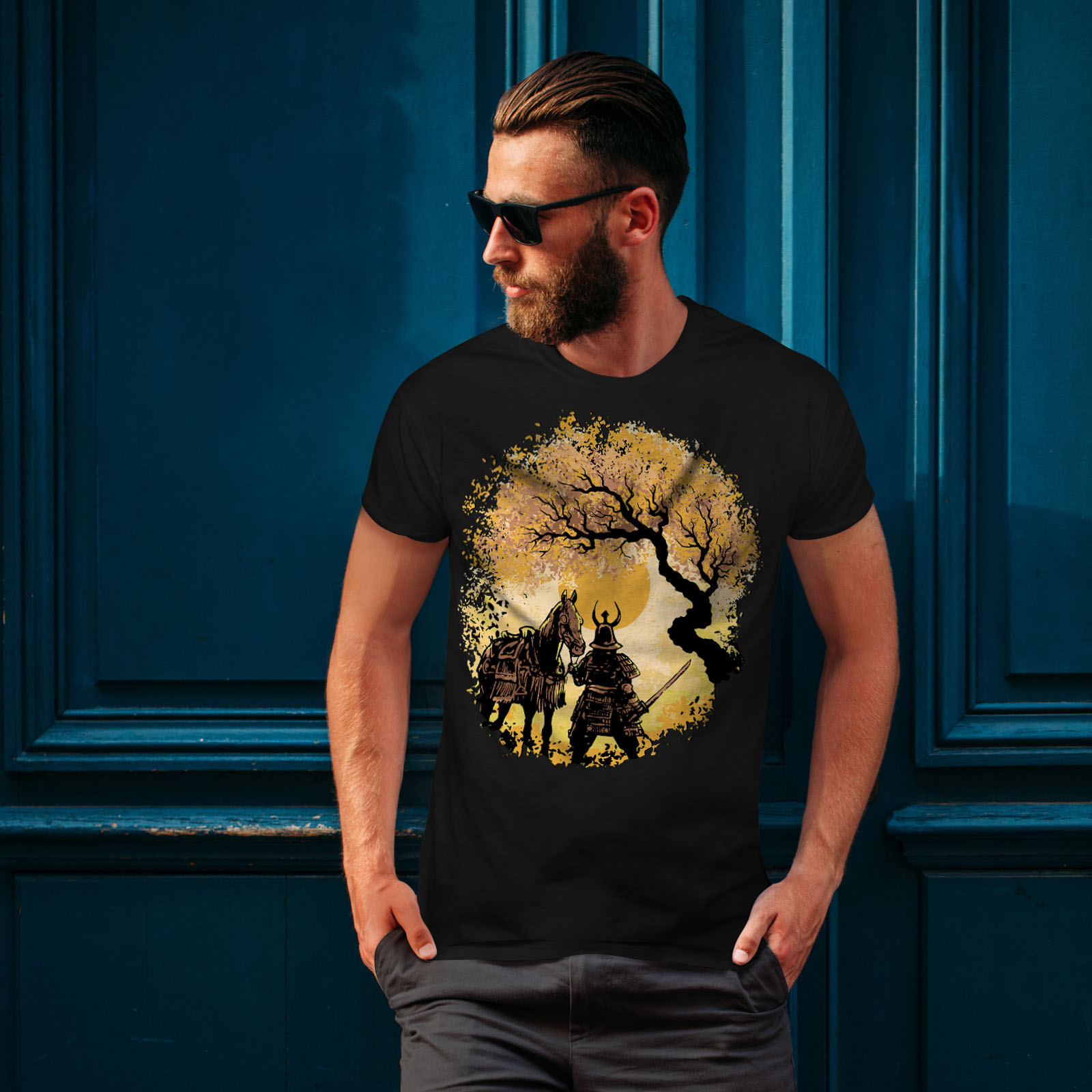 Wellcoda Serene warrior with Horse at Sunset Mens T-shirt