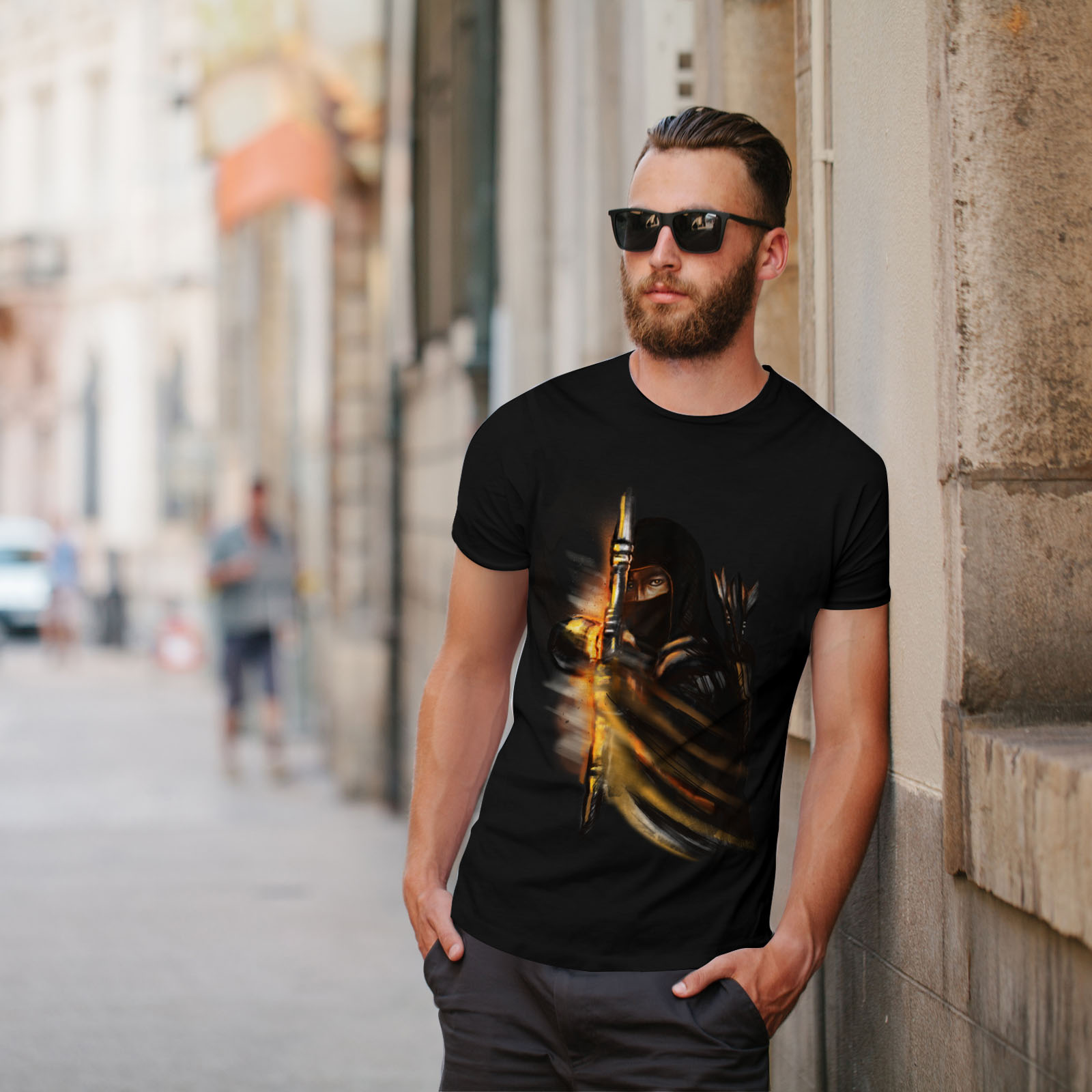 Wellcoda Warrior Ninja Fantasy Dark Mens T-shirt