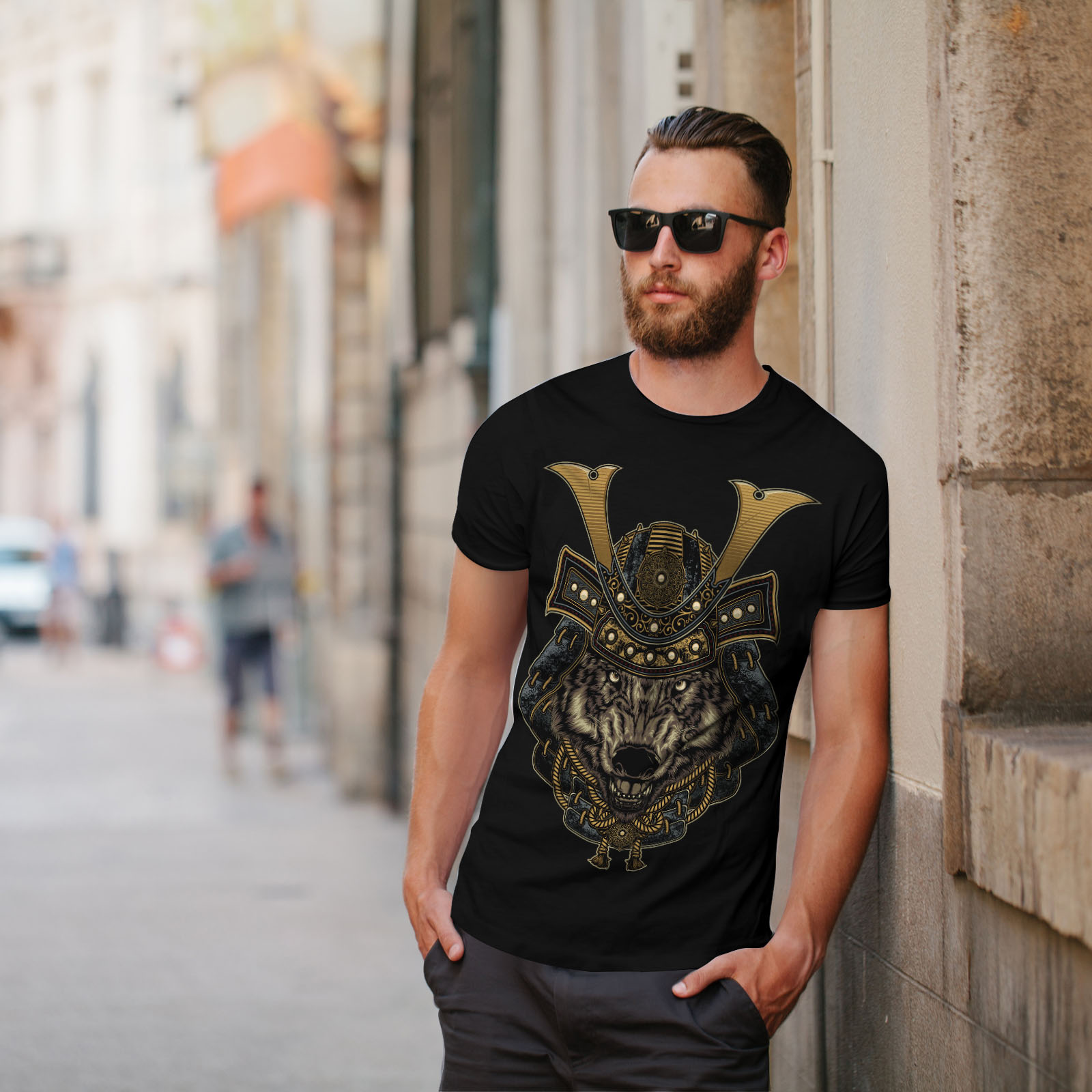 Wellcoda Wolf Warrior Animal Mens T-shirt