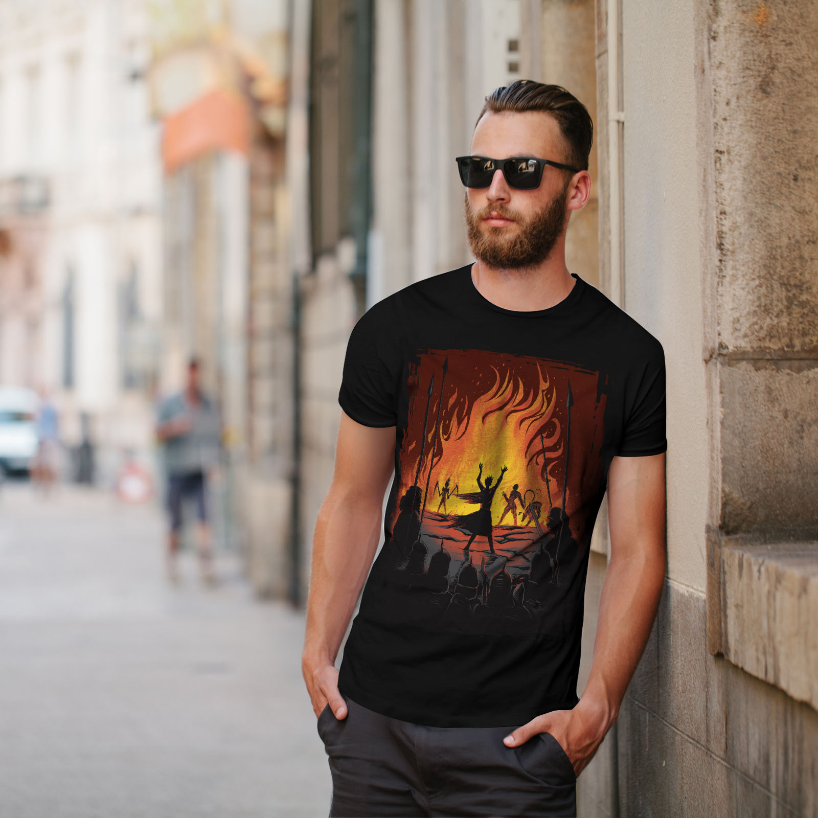 Wellcoda Fantasy Fire warrior Battle Flames Epic Mens T-shirt