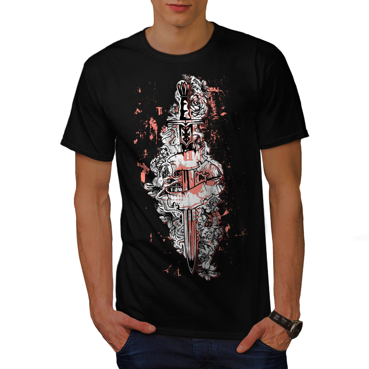 Wellcoda Sword Art Rose Warrior Mens T-shirt