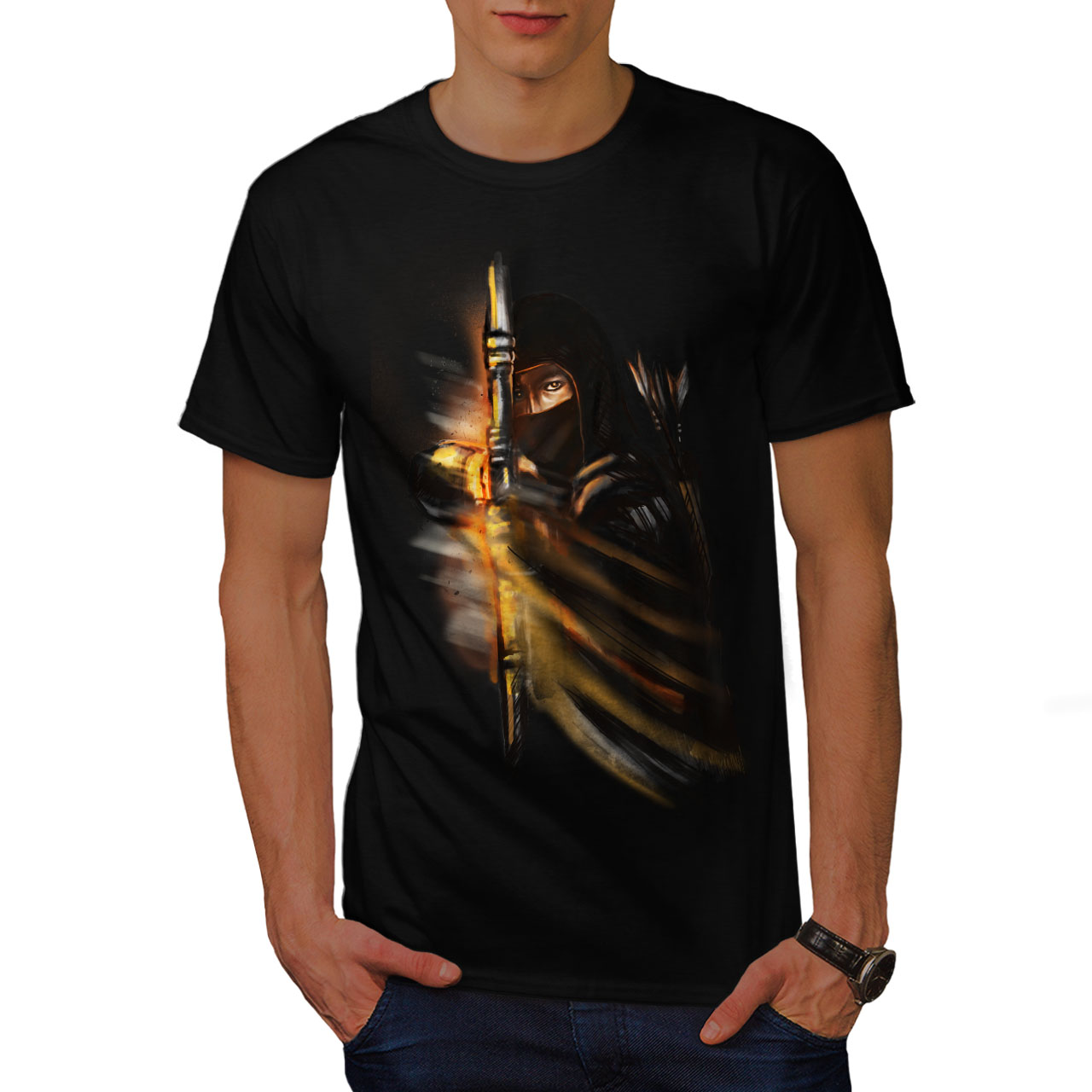 Wellcoda Warrior Ninja Fantasy Dark Mens T-shirt