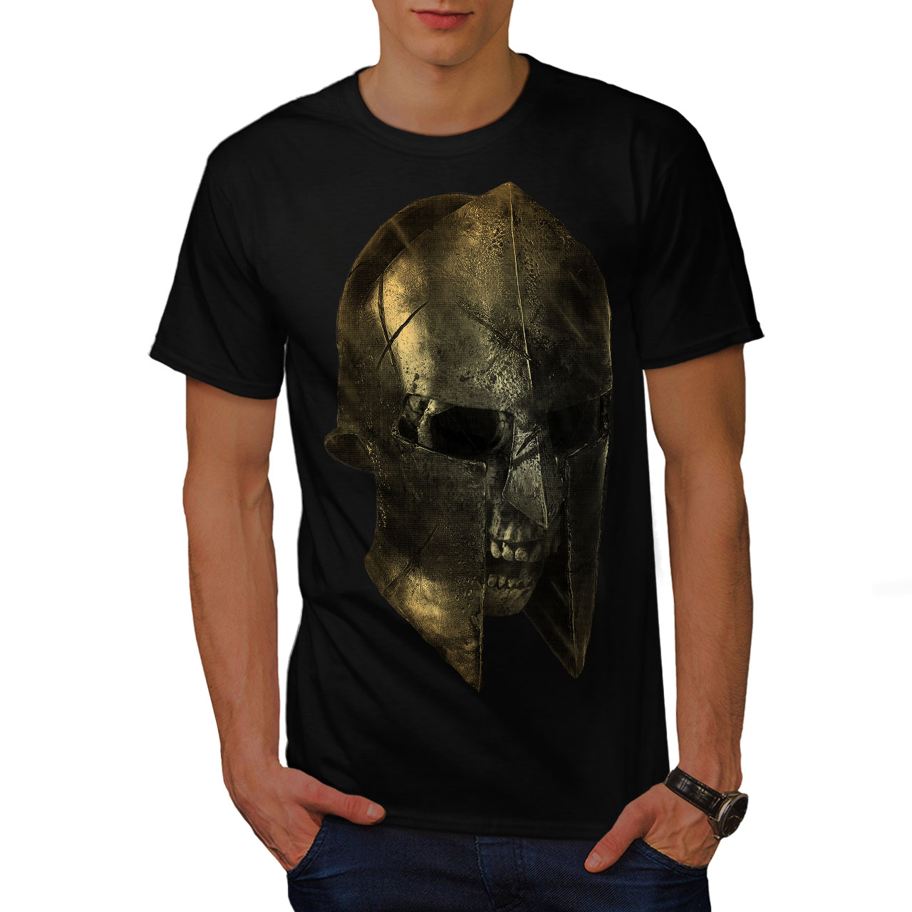 Wellcoda Skull Sparta Warrior Battle Mens T-shirt