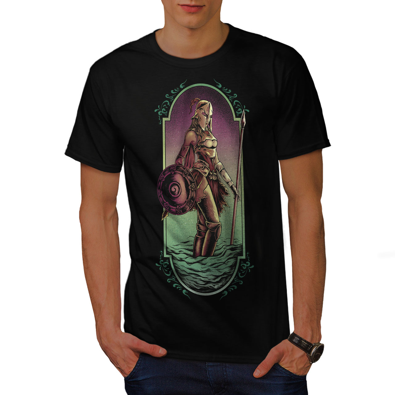 Wellcoda Warrior Woman Art Fashion Mens T-shirt