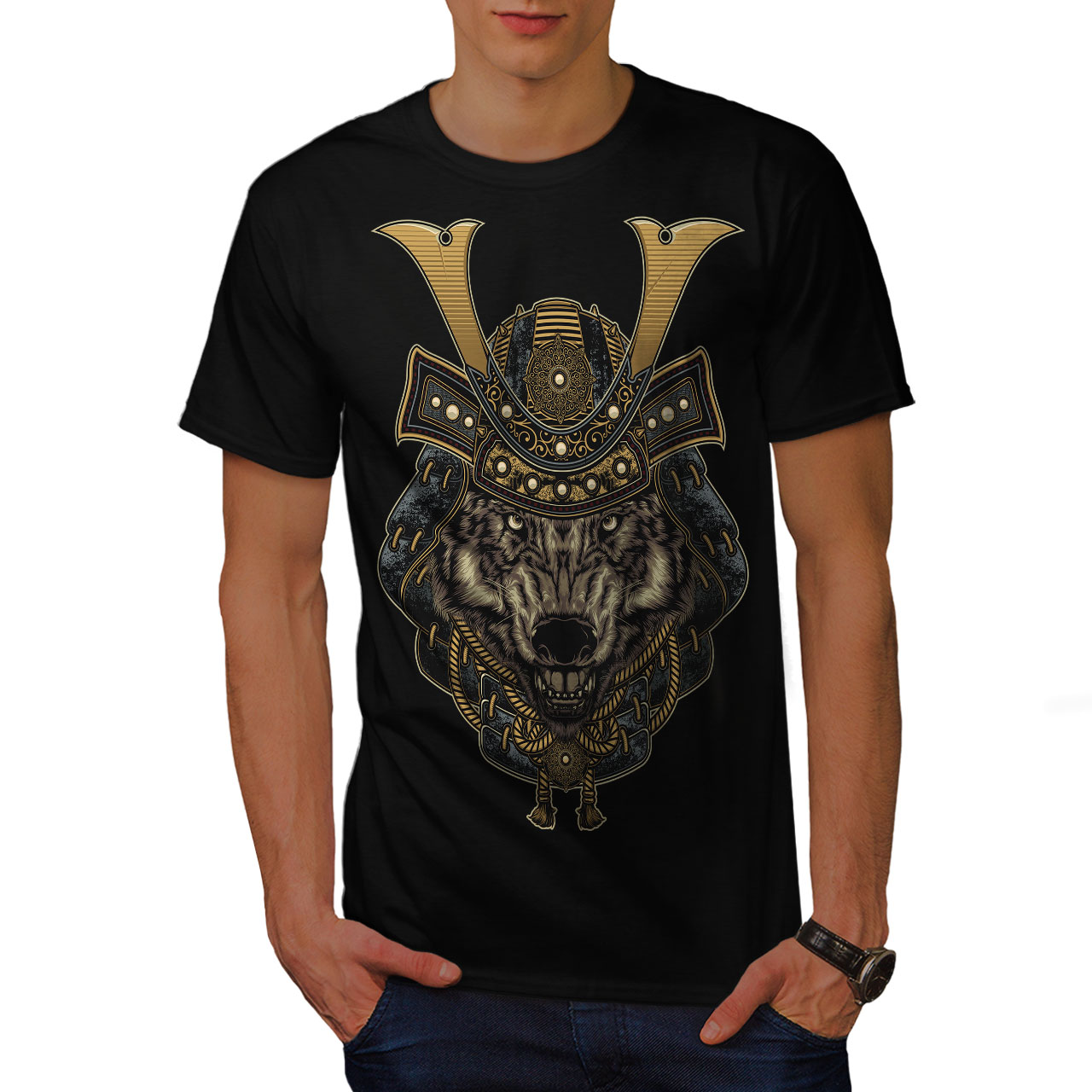 Wellcoda Wolf Warrior Animal Mens T-shirt