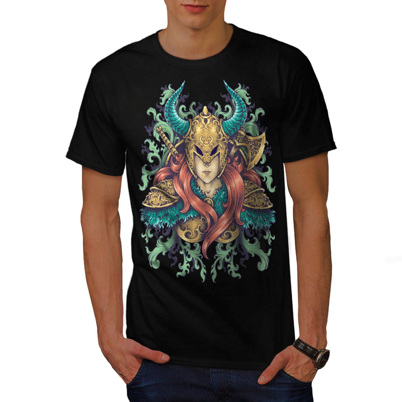 Wellcoda Woman Warrior Fantasy Mens T-shirt