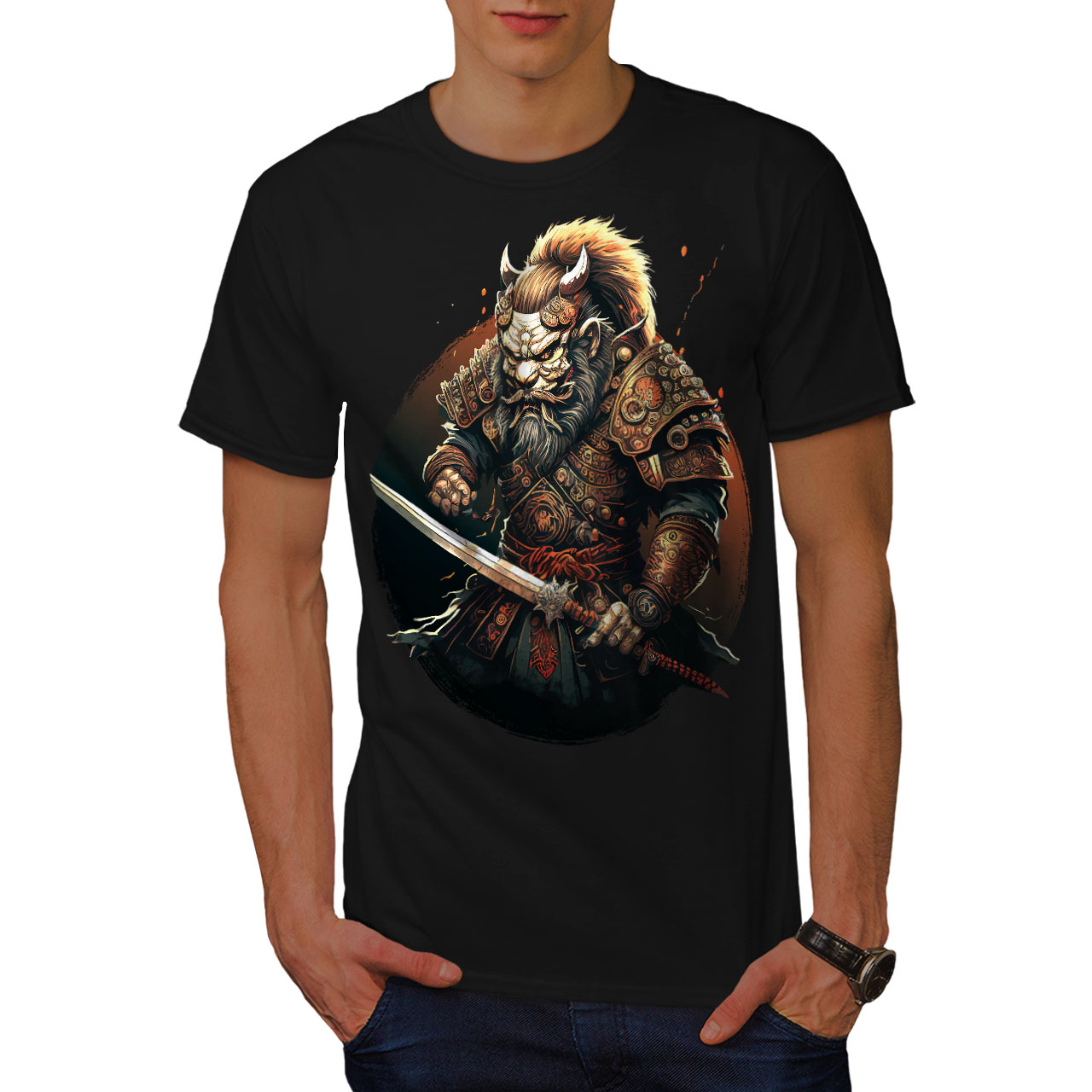 Wellcoda Warrior Hero Fighter Wolf Mens T-shirt