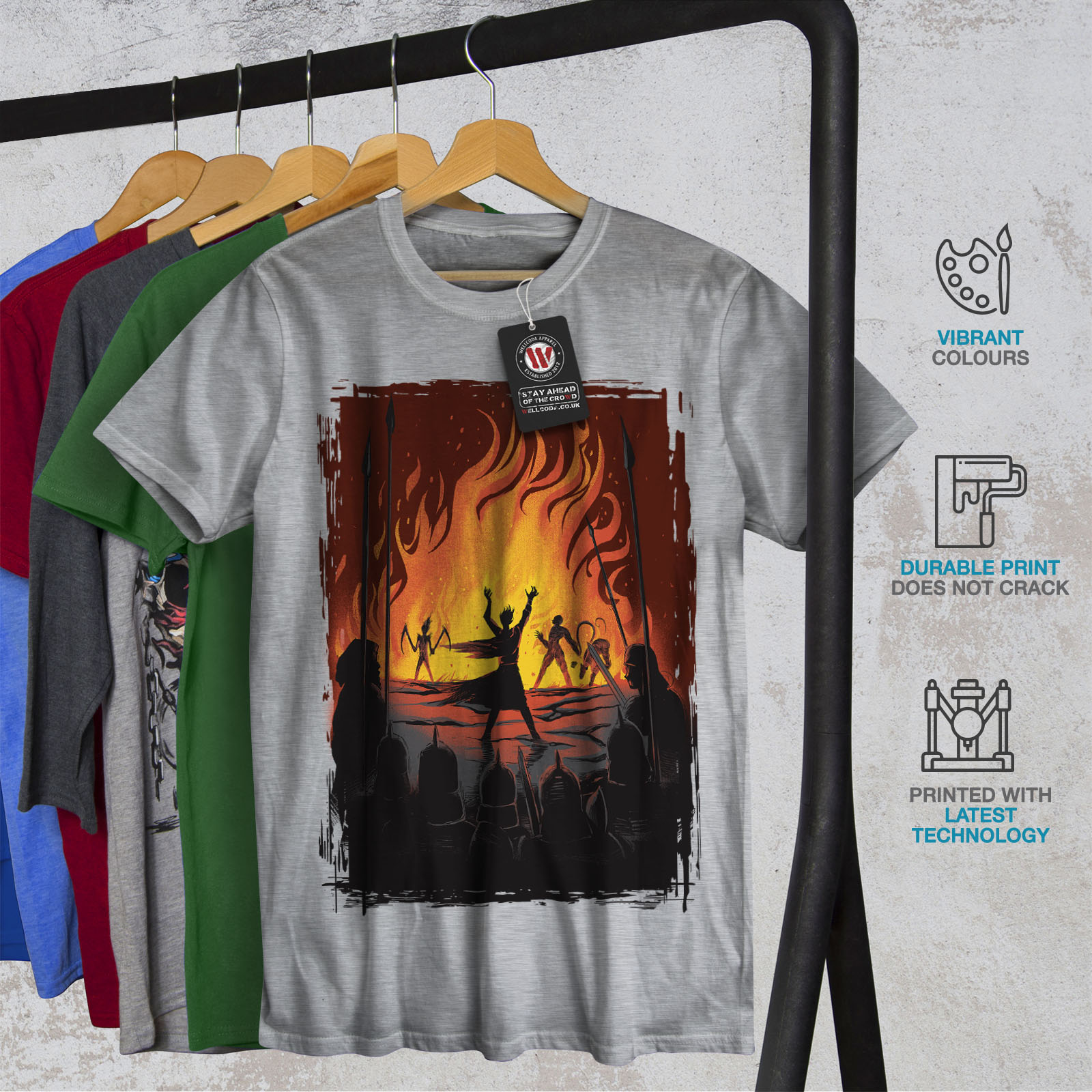 Wellcoda Fantasy Fire warrior Battle Flames Epic Mens T-shirt