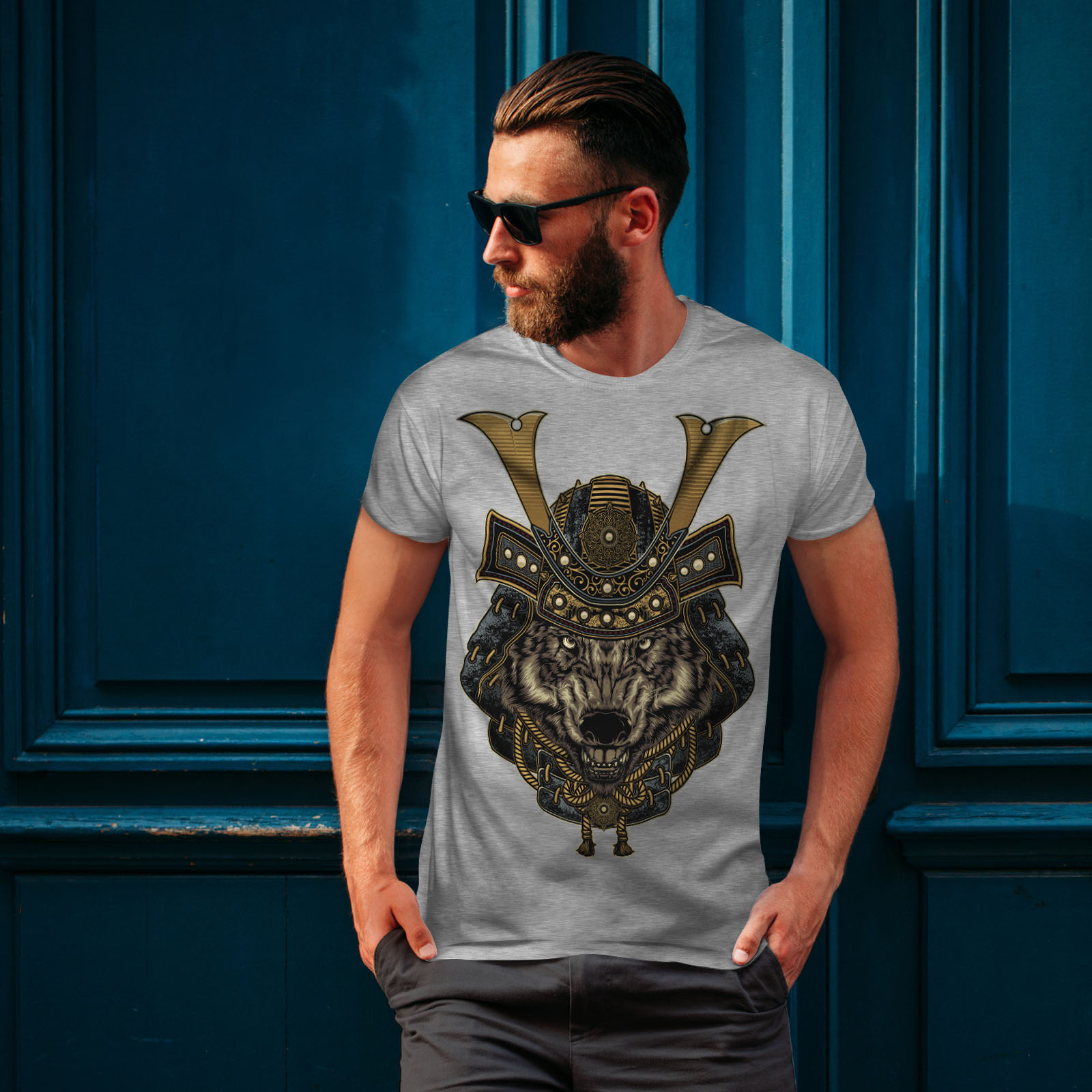 Wellcoda Wolf Warrior Animal Mens T-shirt