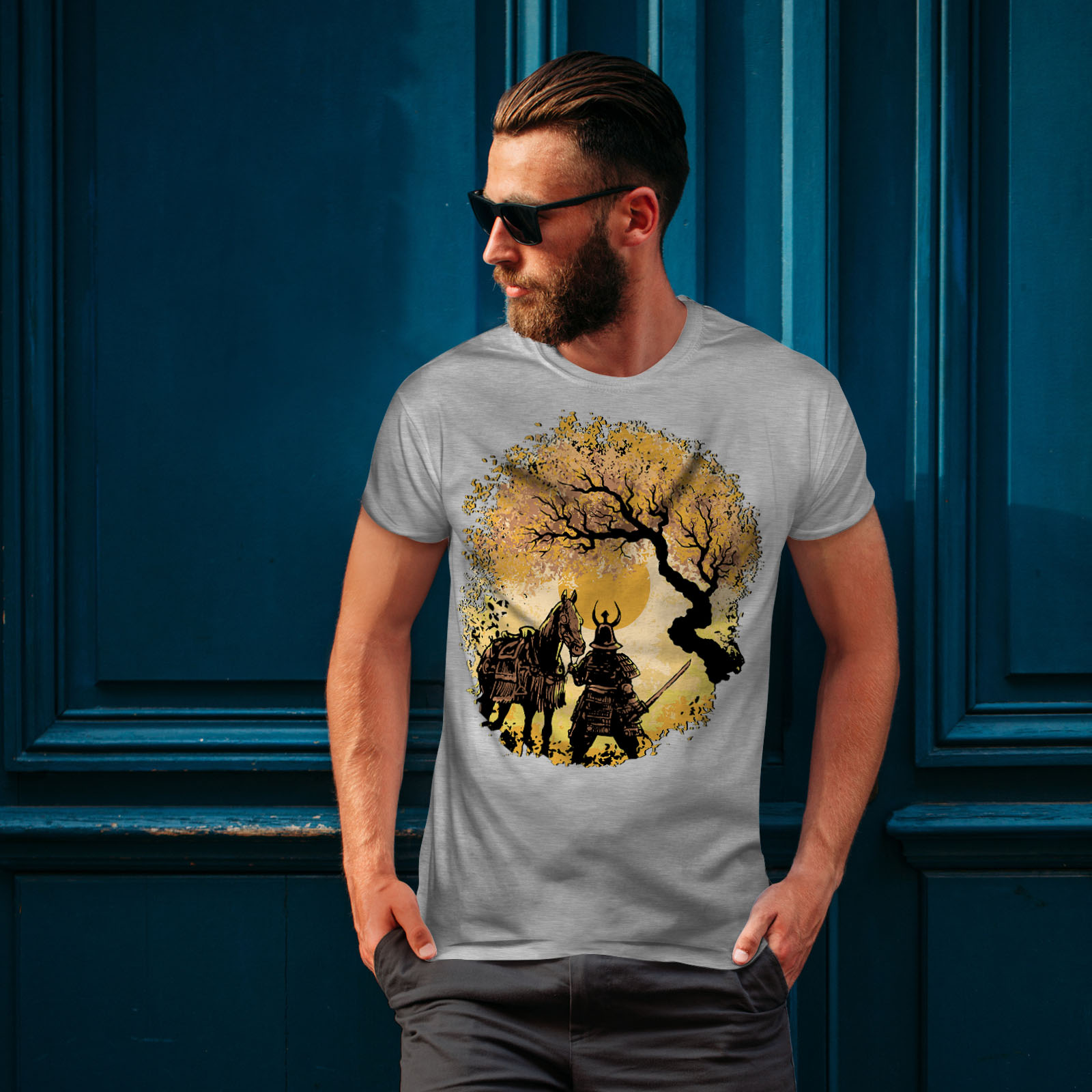 Wellcoda Serene warrior with Horse at Sunset Mens T-shirt