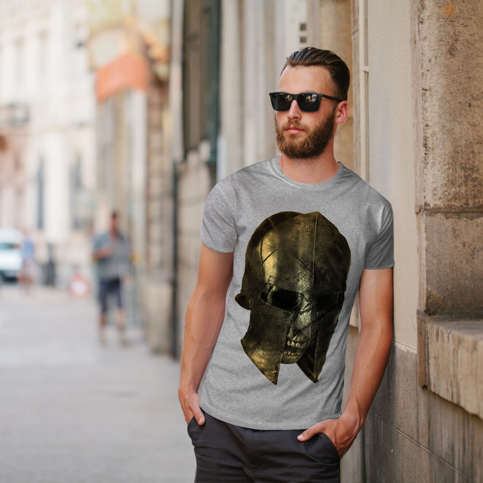 Wellcoda Skull Sparta Warrior Battle Mens T-shirt