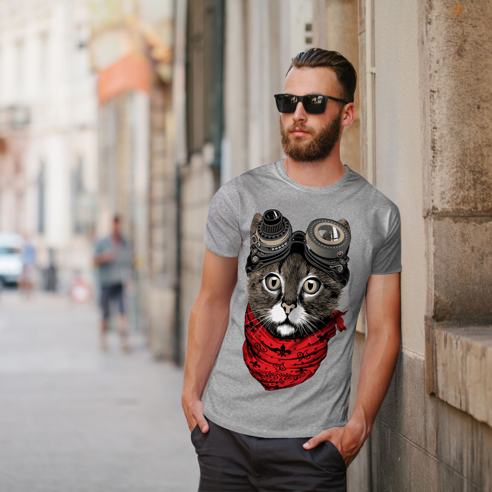 Wellcoda Aviator Fashion Cool Cat Mens T-shirt