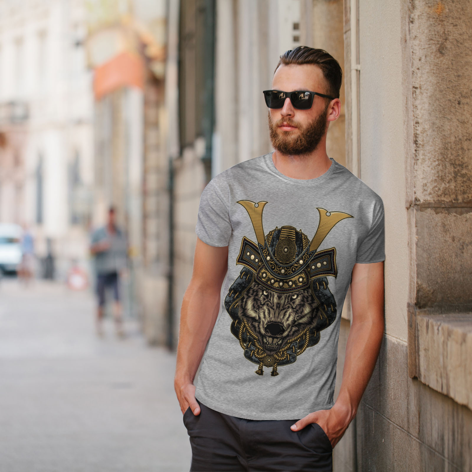 Wellcoda Wolf Warrior Animal Mens T-shirt