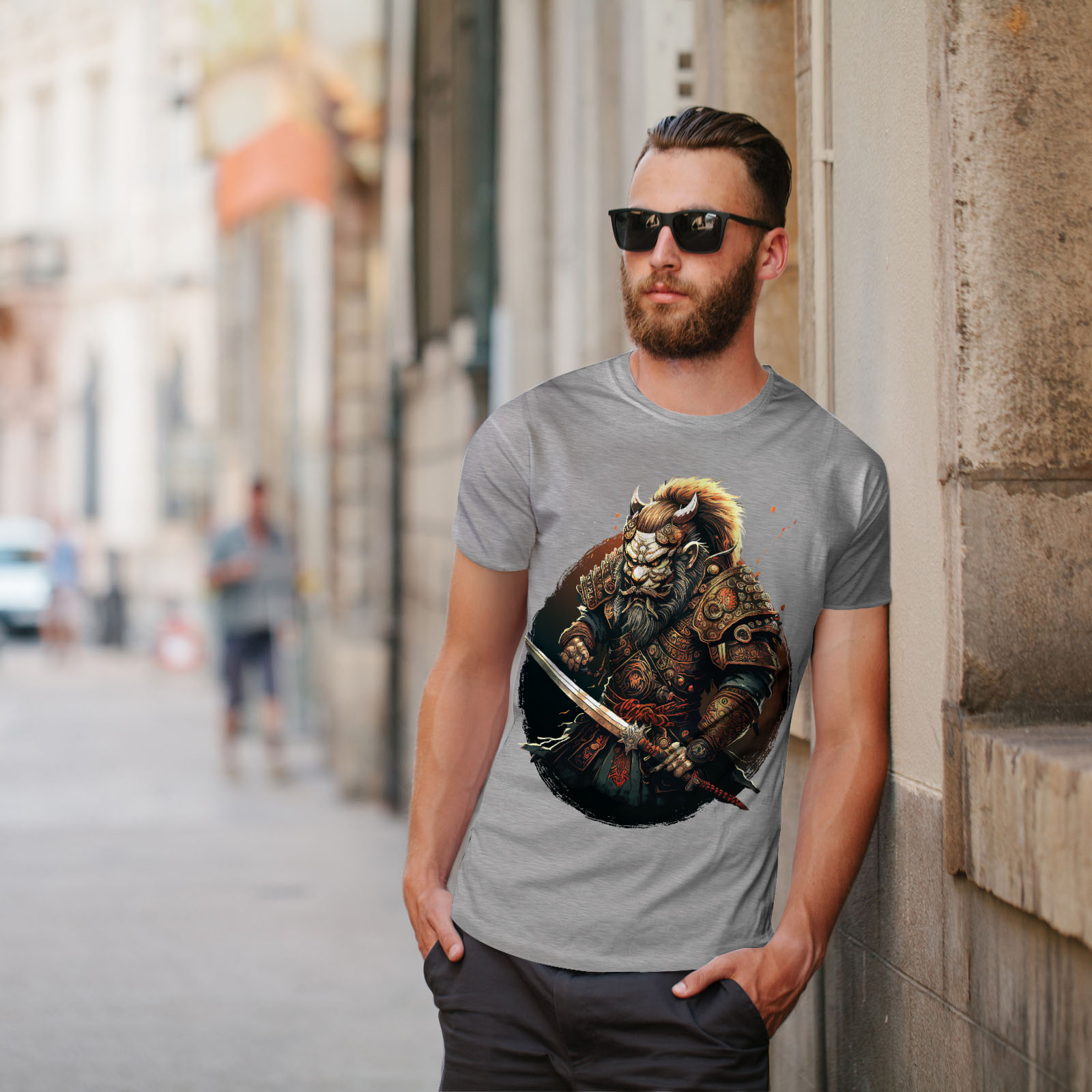 Wellcoda Warrior Hero Fighter Wolf Mens T-shirt