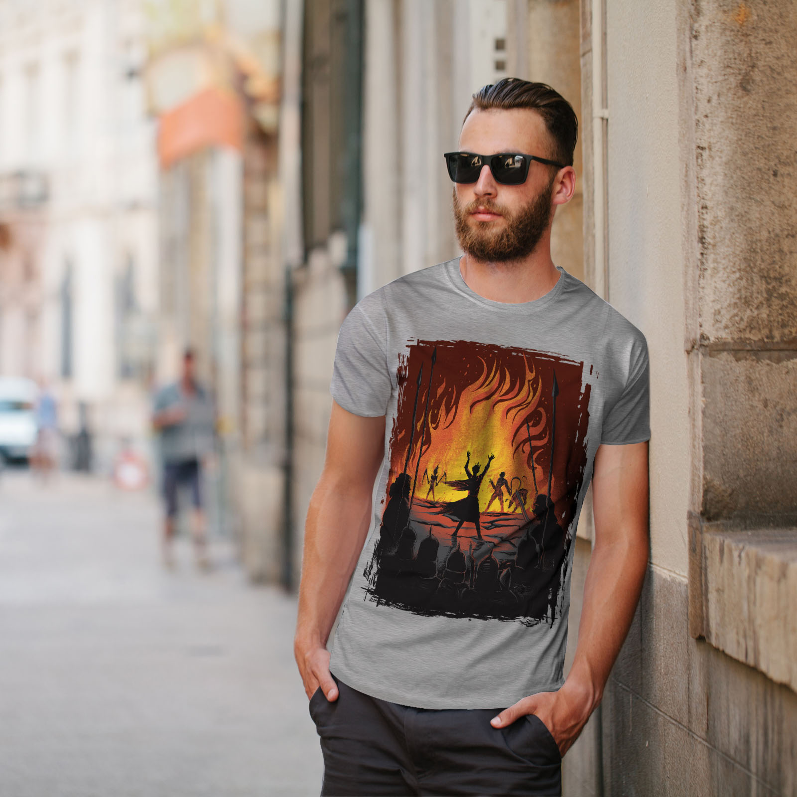 Wellcoda Fantasy Fire warrior Battle Flames Epic Mens T-shirt