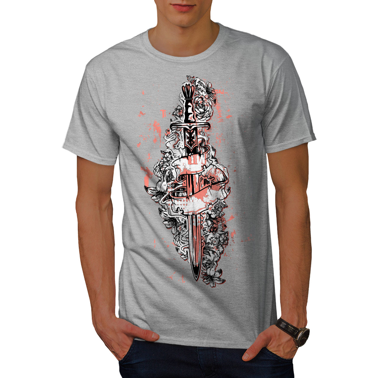 Wellcoda Sword Art Rose Warrior Mens T-shirt