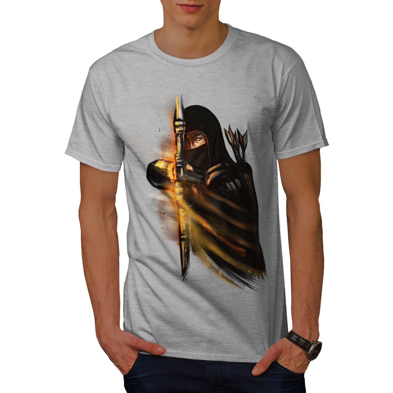 Wellcoda Warrior Ninja Fantasy Dark Mens T-shirt