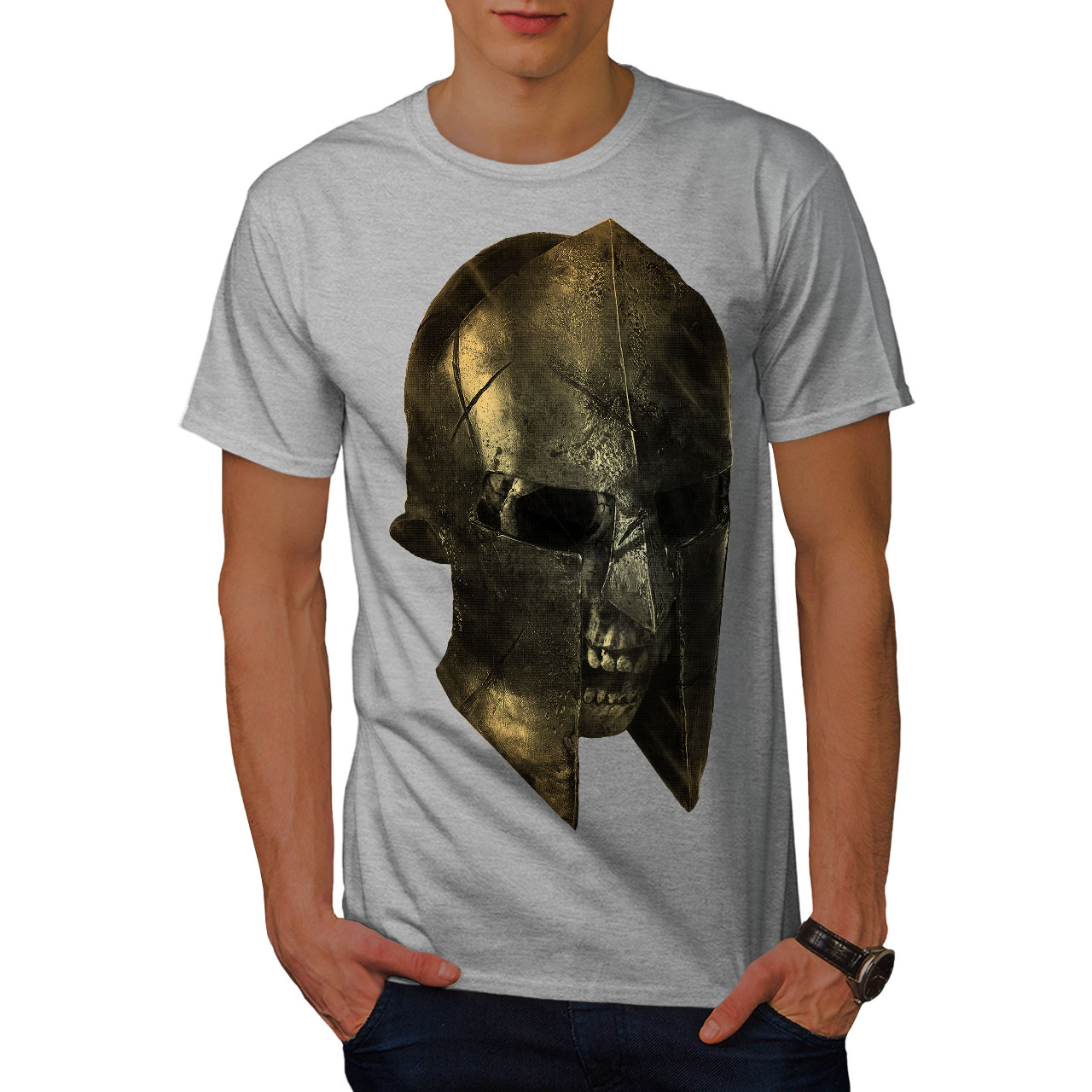 Wellcoda Skull Sparta Warrior Battle Mens T-shirt