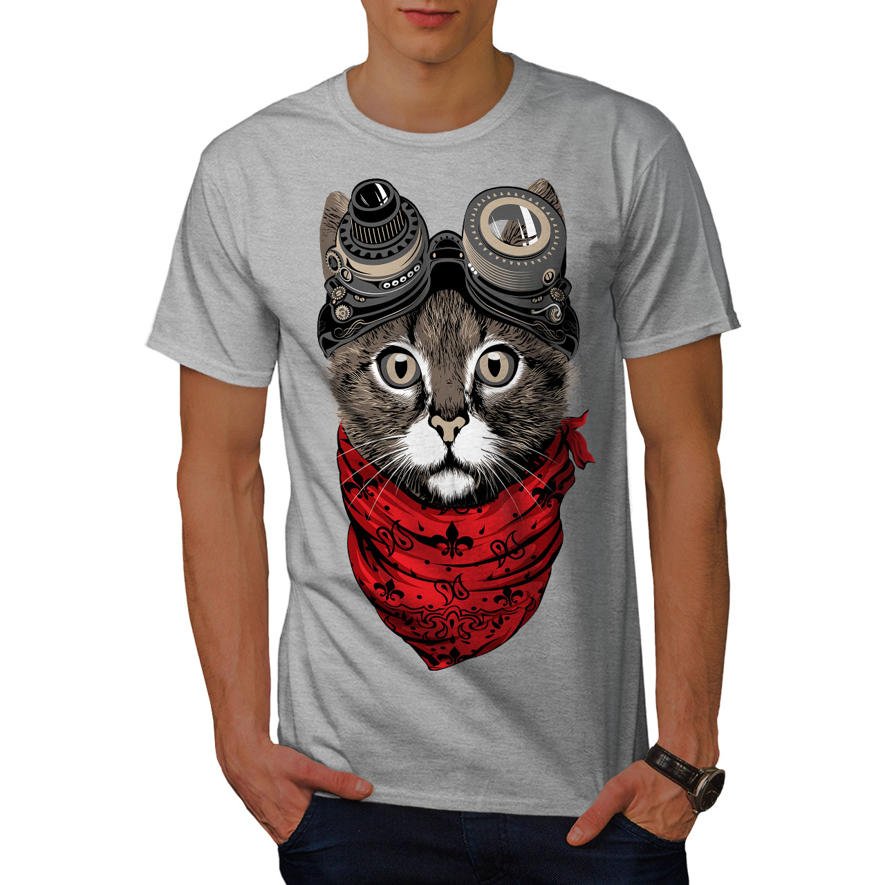 Wellcoda Aviator Fashion Cool Cat Mens T-shirt