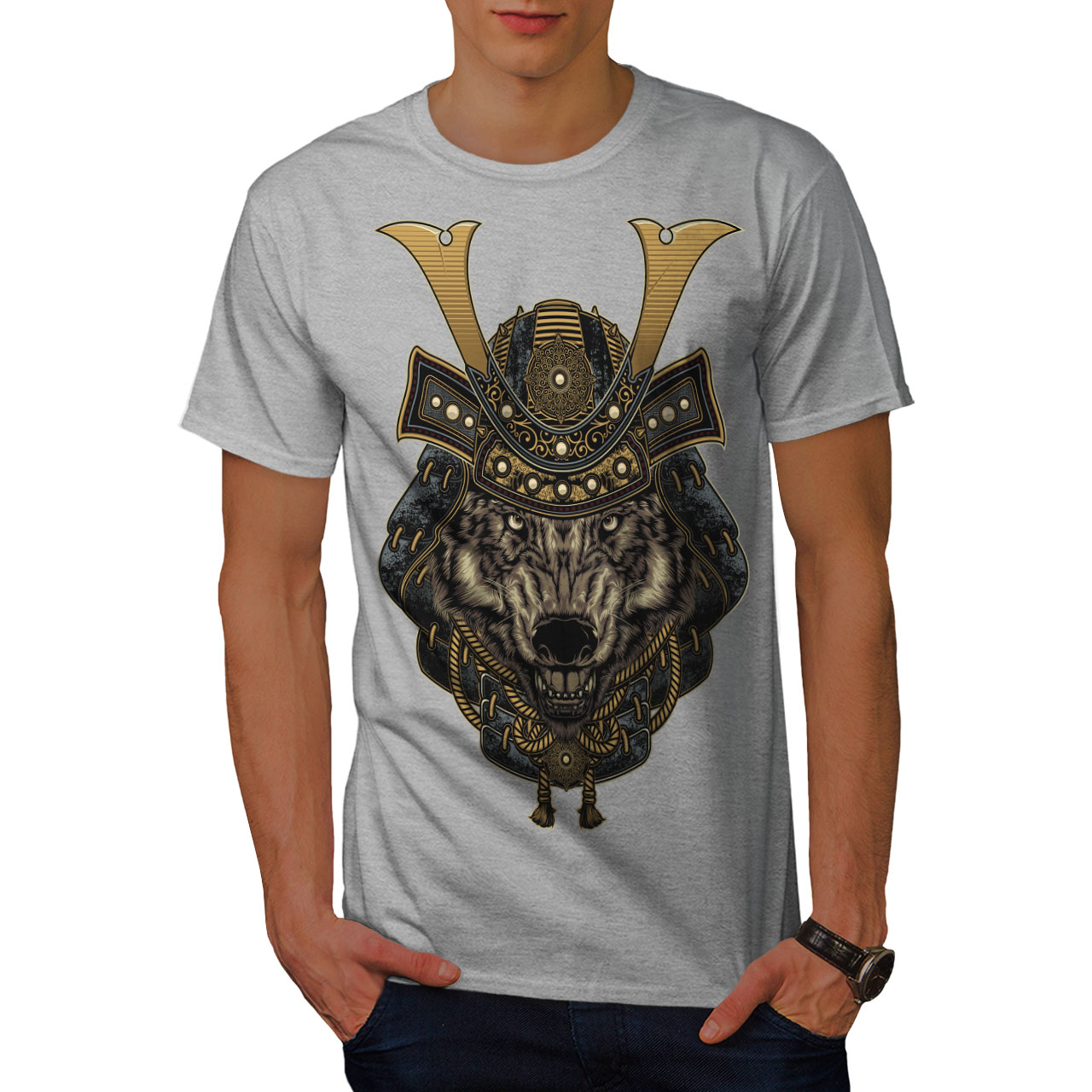 Wellcoda Wolf Warrior Animal Mens T-shirt