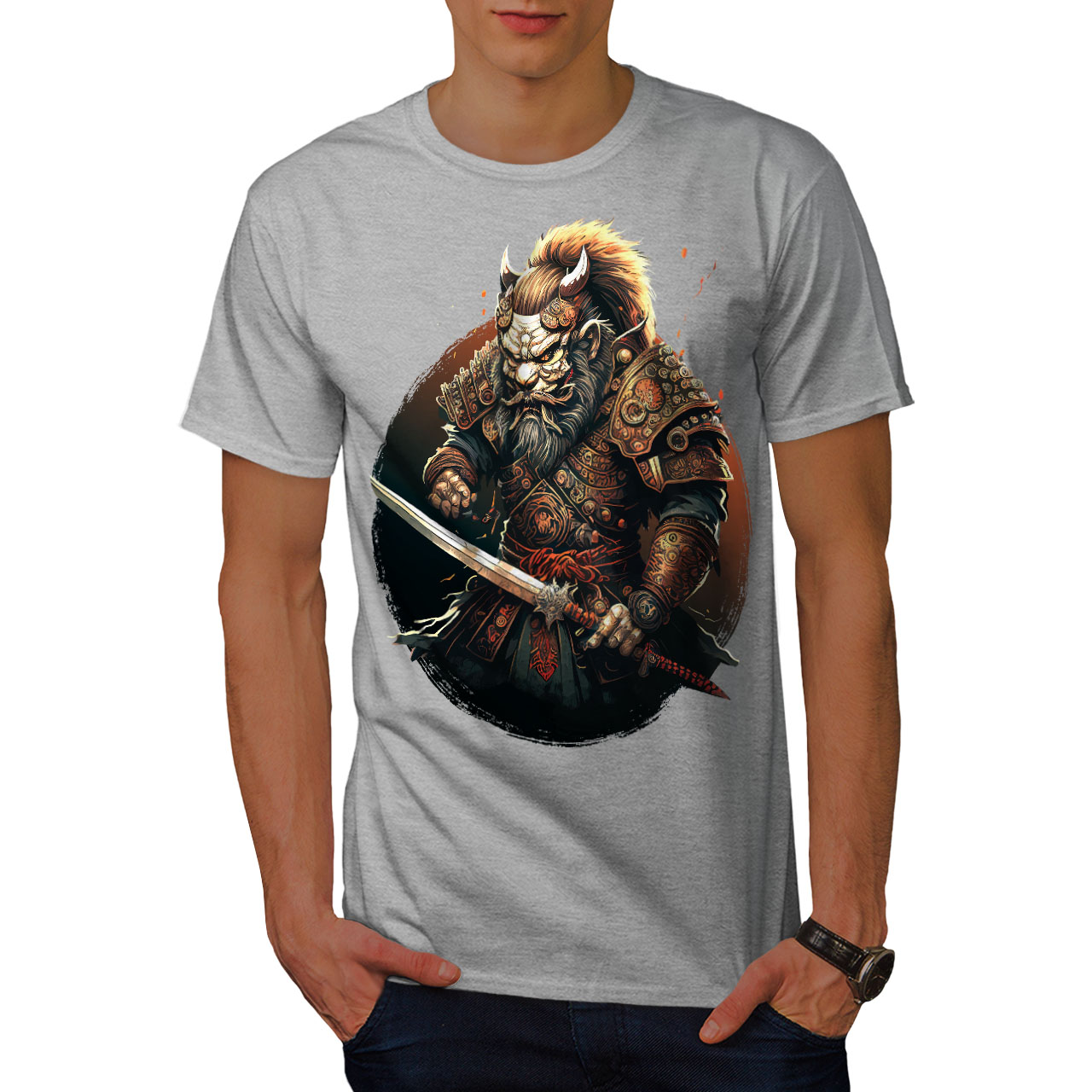 Wellcoda Warrior Hero Fighter Wolf Mens T-shirt