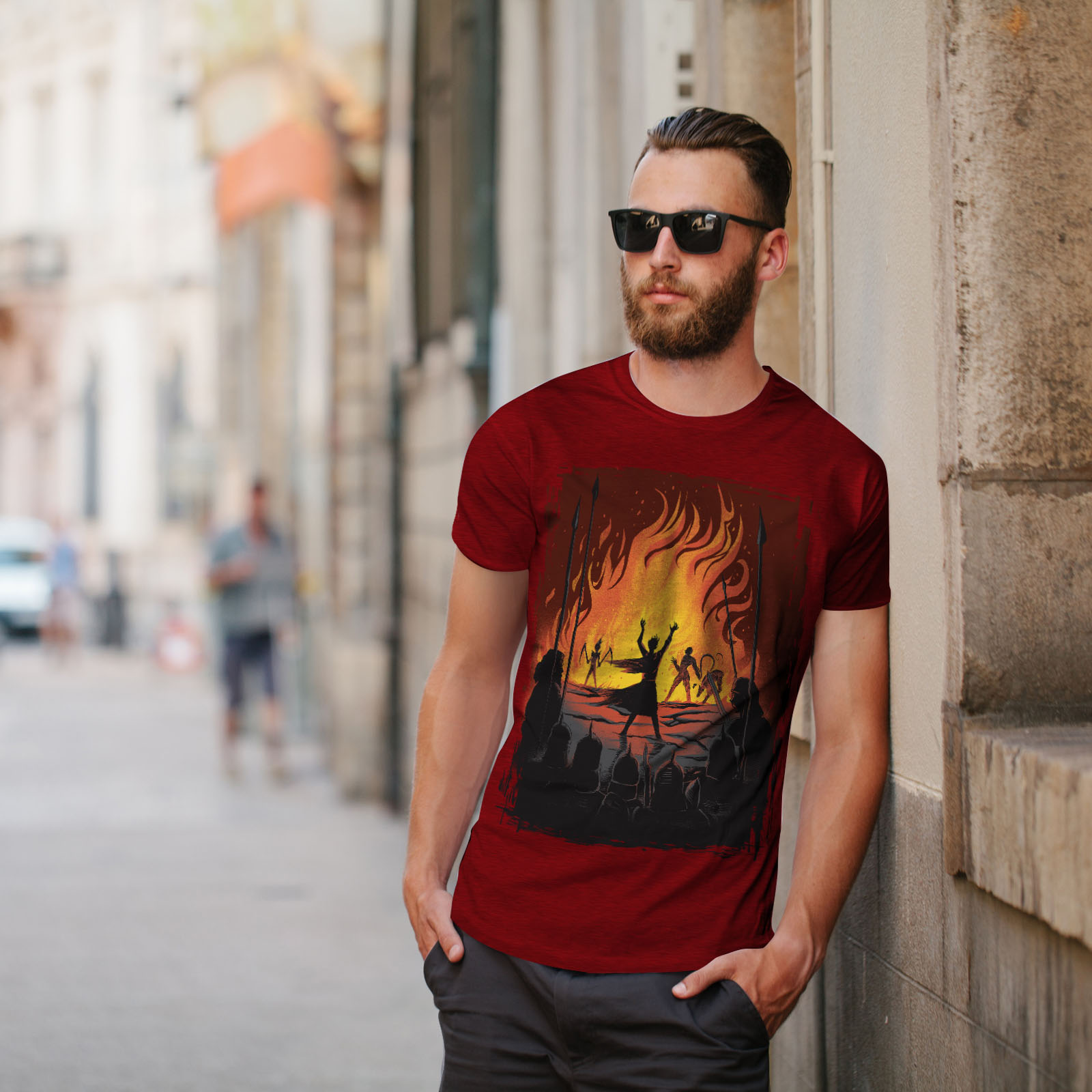 Wellcoda Fantasy Fire warrior Battle Flames Epic Mens T-shirt