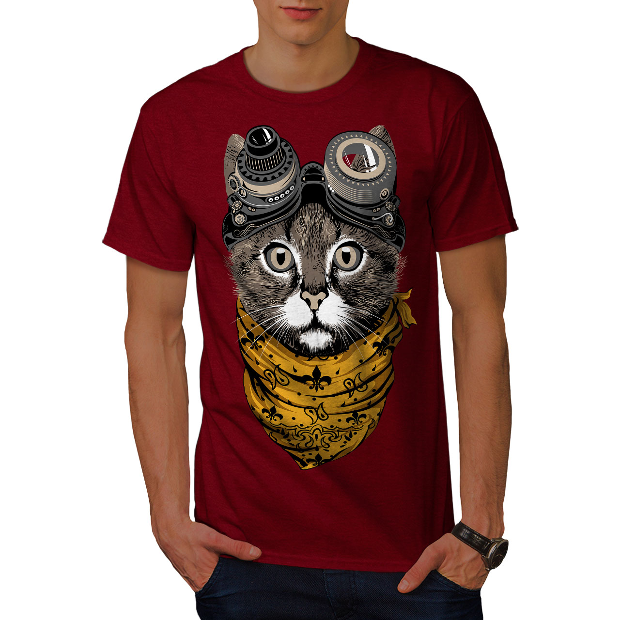 Wellcoda Aviator Fashion Cool Cat Mens T-shirt