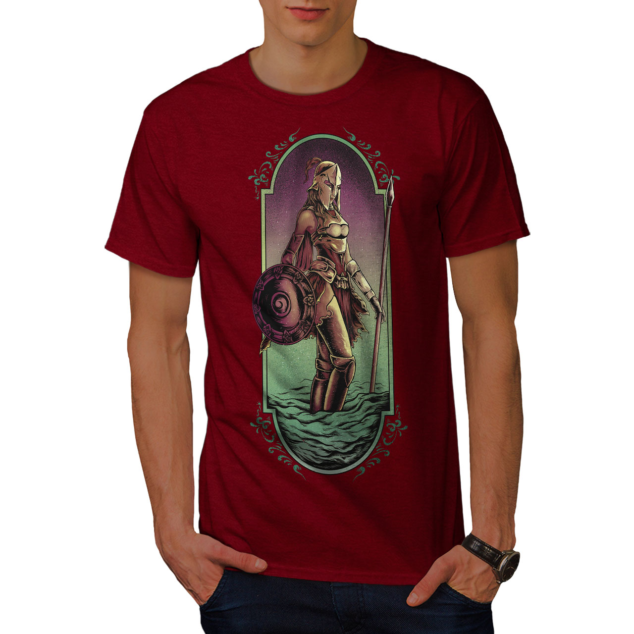 Wellcoda Warrior Woman Art Fashion Mens T-shirt