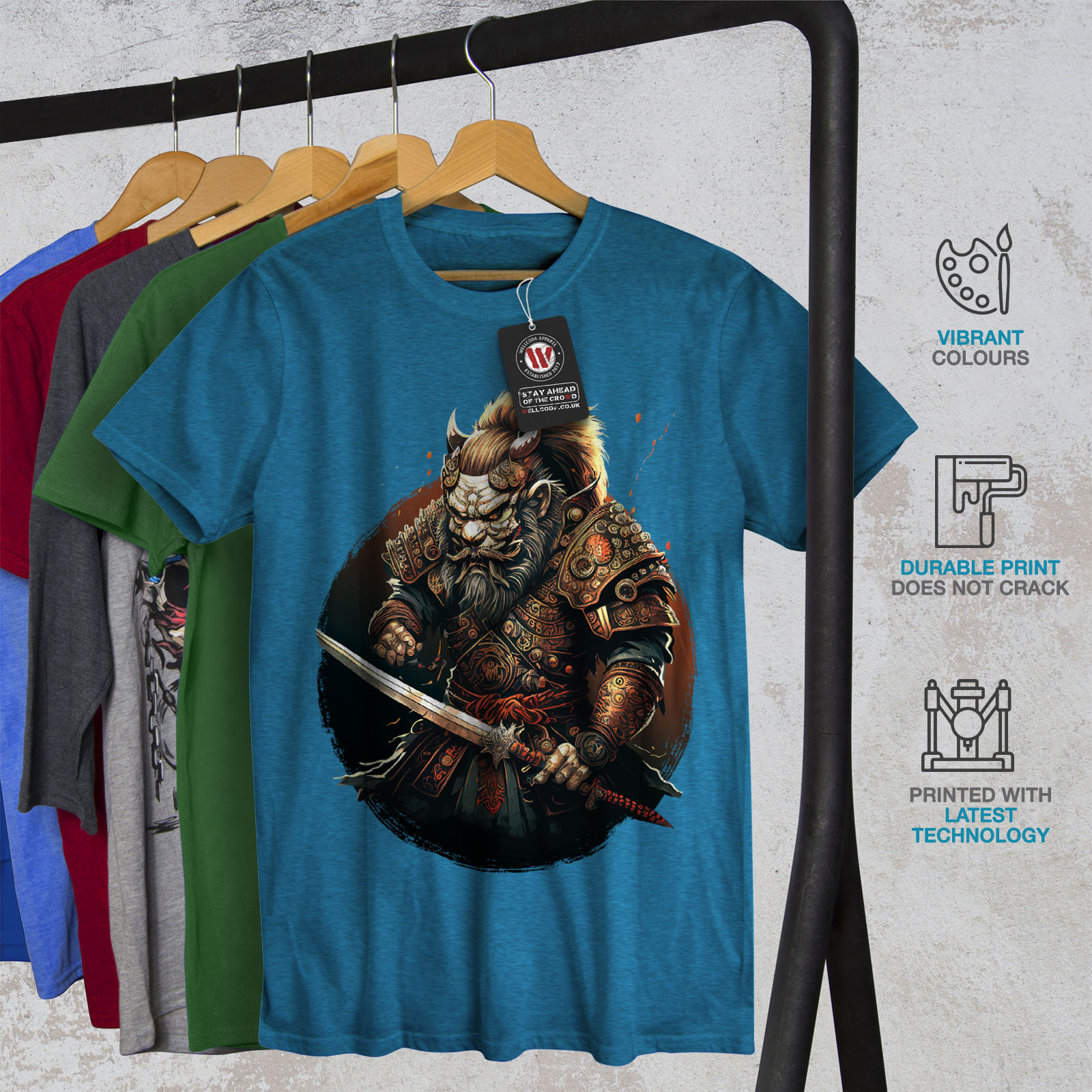 Wellcoda Warrior Hero Fighter Wolf Mens T-shirt