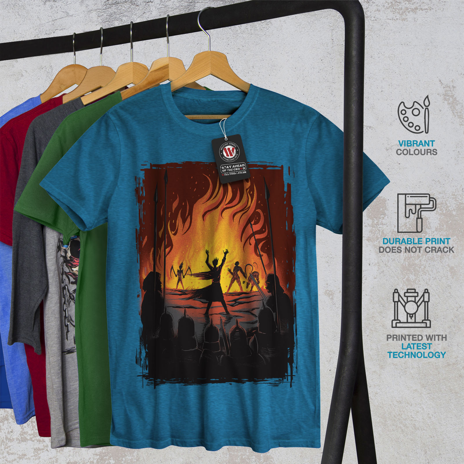 Wellcoda Fantasy Fire warrior Battle Flames Epic Mens T-shirt