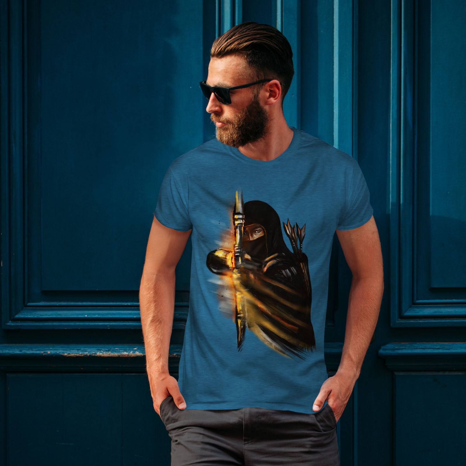 Wellcoda Warrior Ninja Fantasy Dark Mens T-shirt