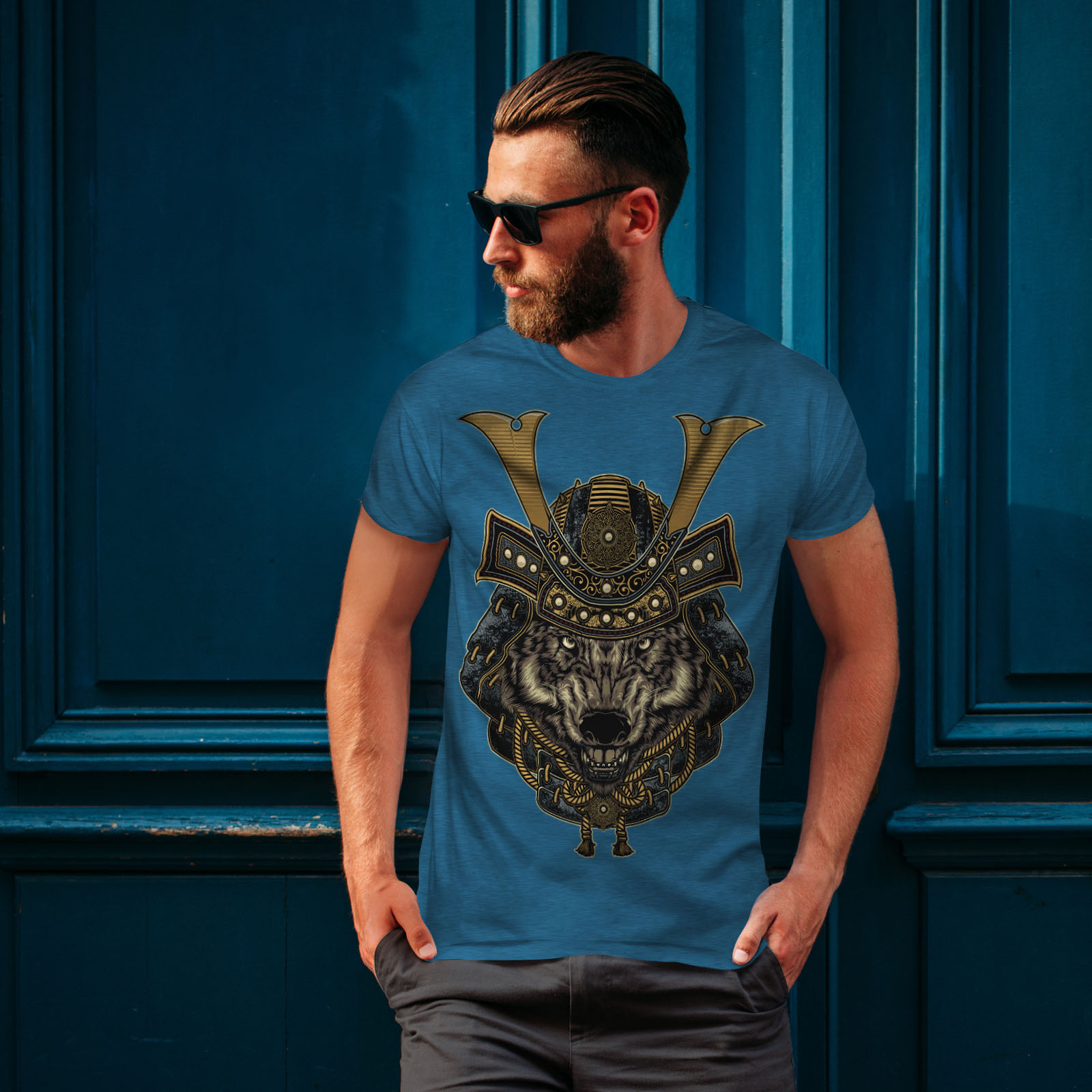 Wellcoda Wolf Warrior Animal Mens T-shirt