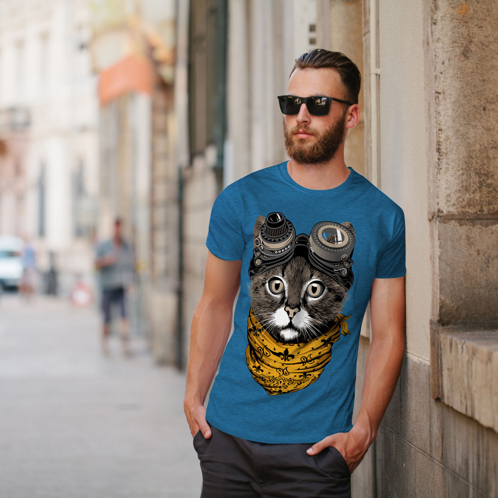 Wellcoda Aviator Fashion Cool Cat Mens T-shirt