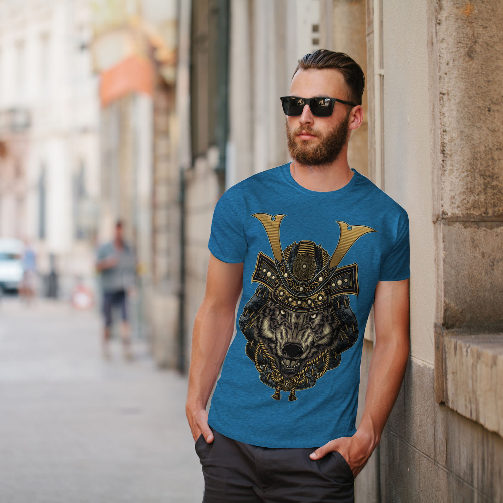 Wellcoda Wolf Warrior Animal Mens T-shirt