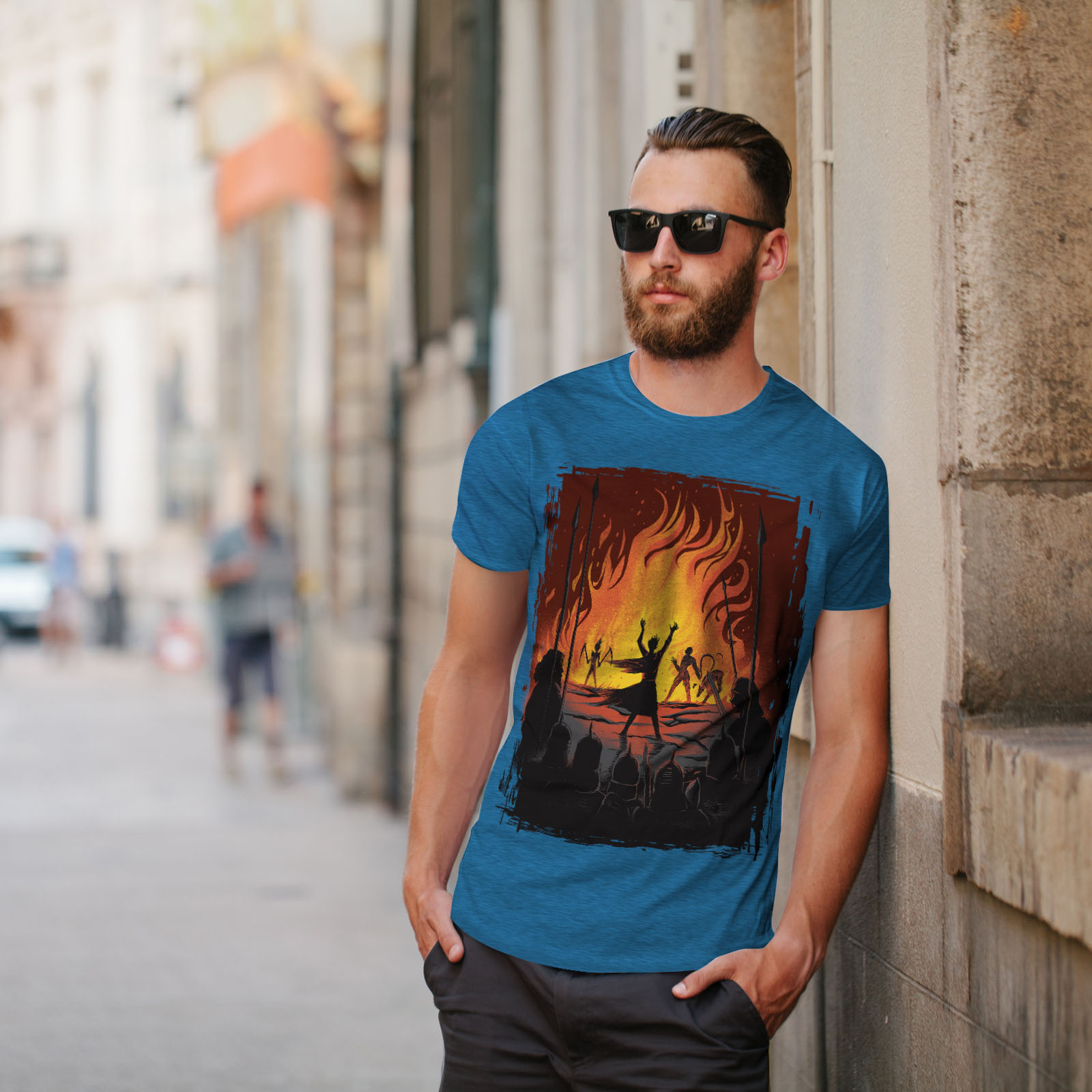 Wellcoda Fantasy Fire warrior Battle Flames Epic Mens T-shirt