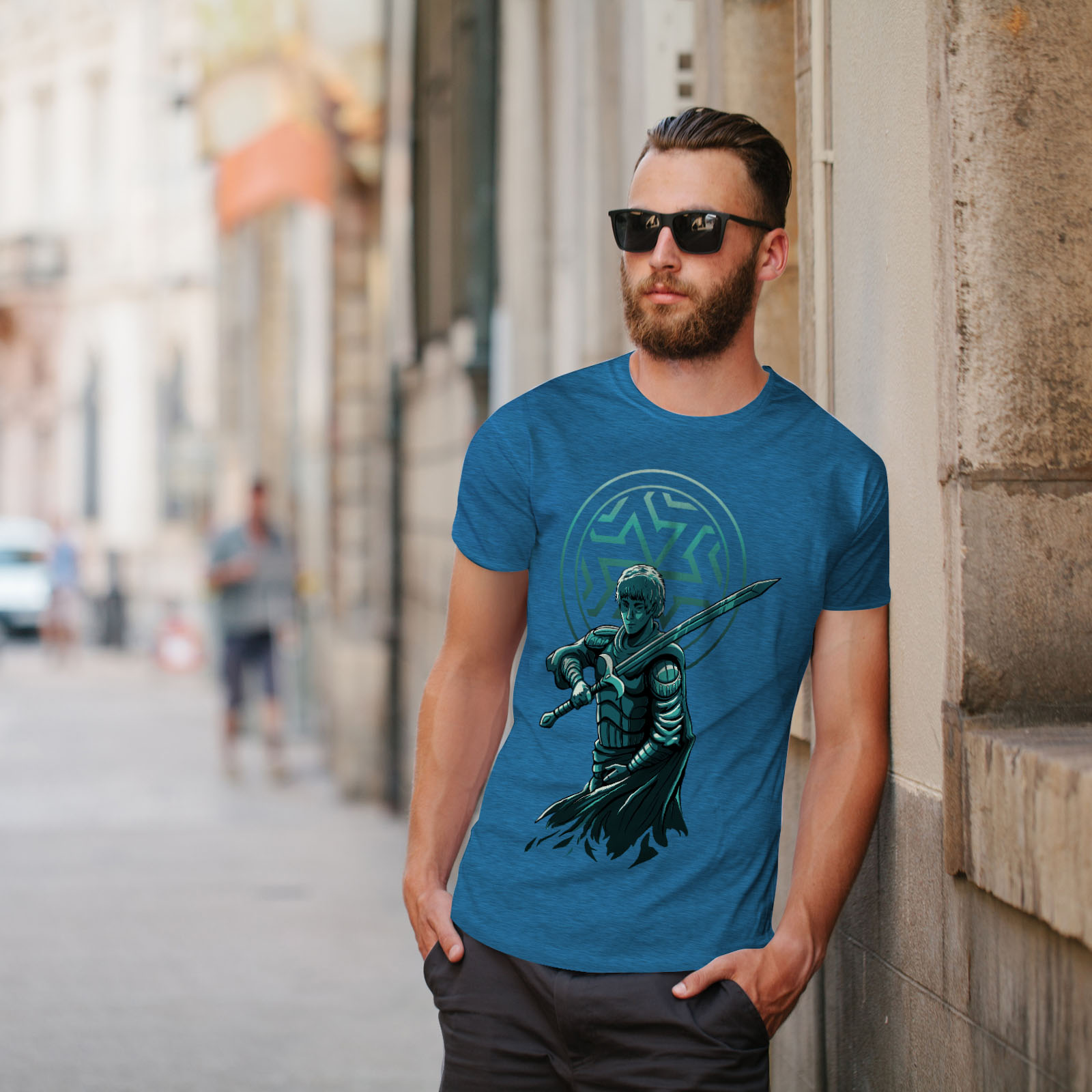 Wellcoda Confident Warrior with Sword and Armor Mens T-shirt