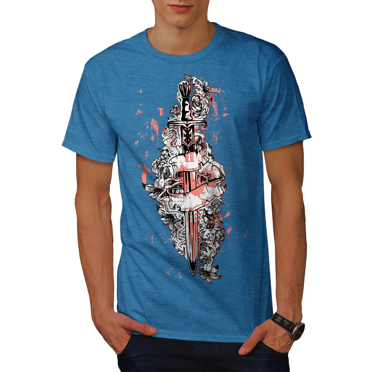 Wellcoda Sword Art Rose Warrior Mens T-shirt