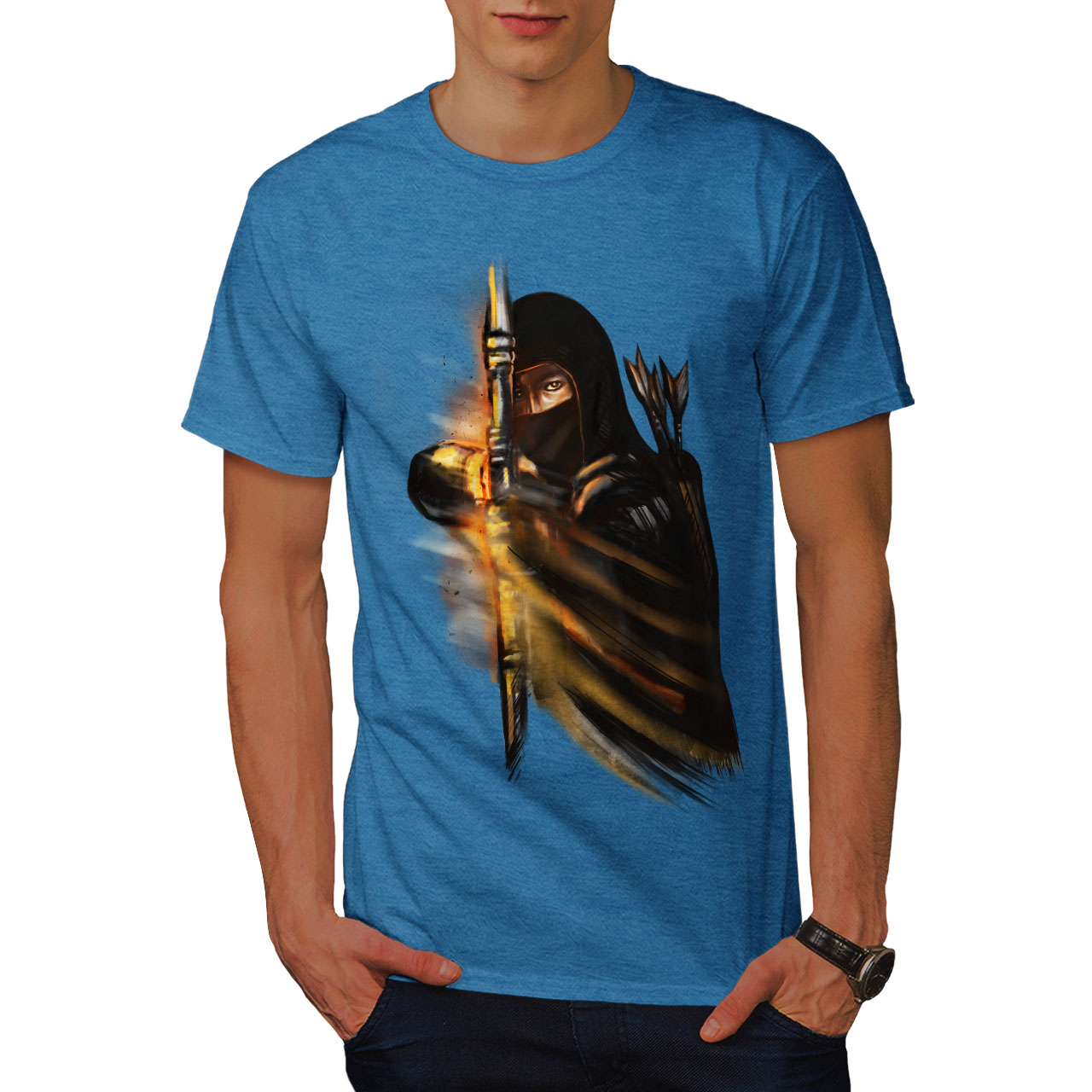 Wellcoda Warrior Ninja Fantasy Dark Mens T-shirt