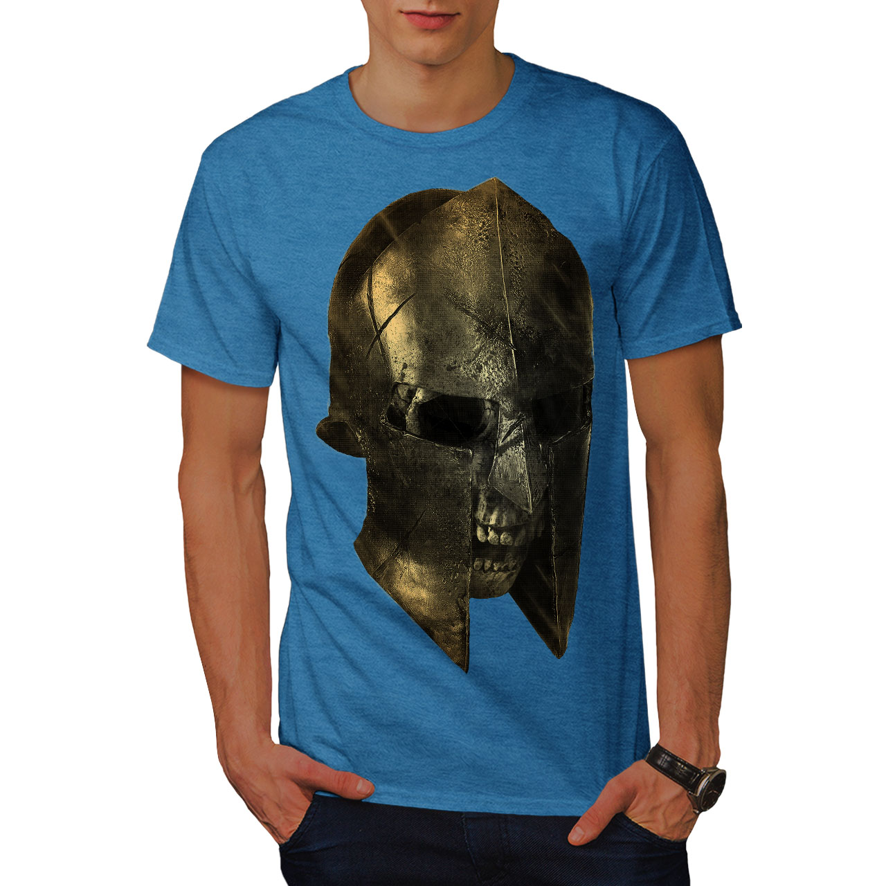 Wellcoda Skull Sparta Warrior Battle Mens T-shirt