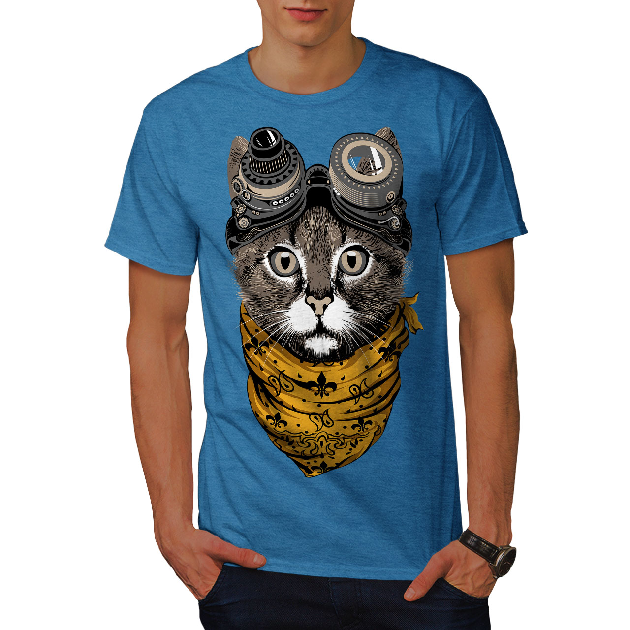 Wellcoda Aviator Fashion Cool Cat Mens T-shirt