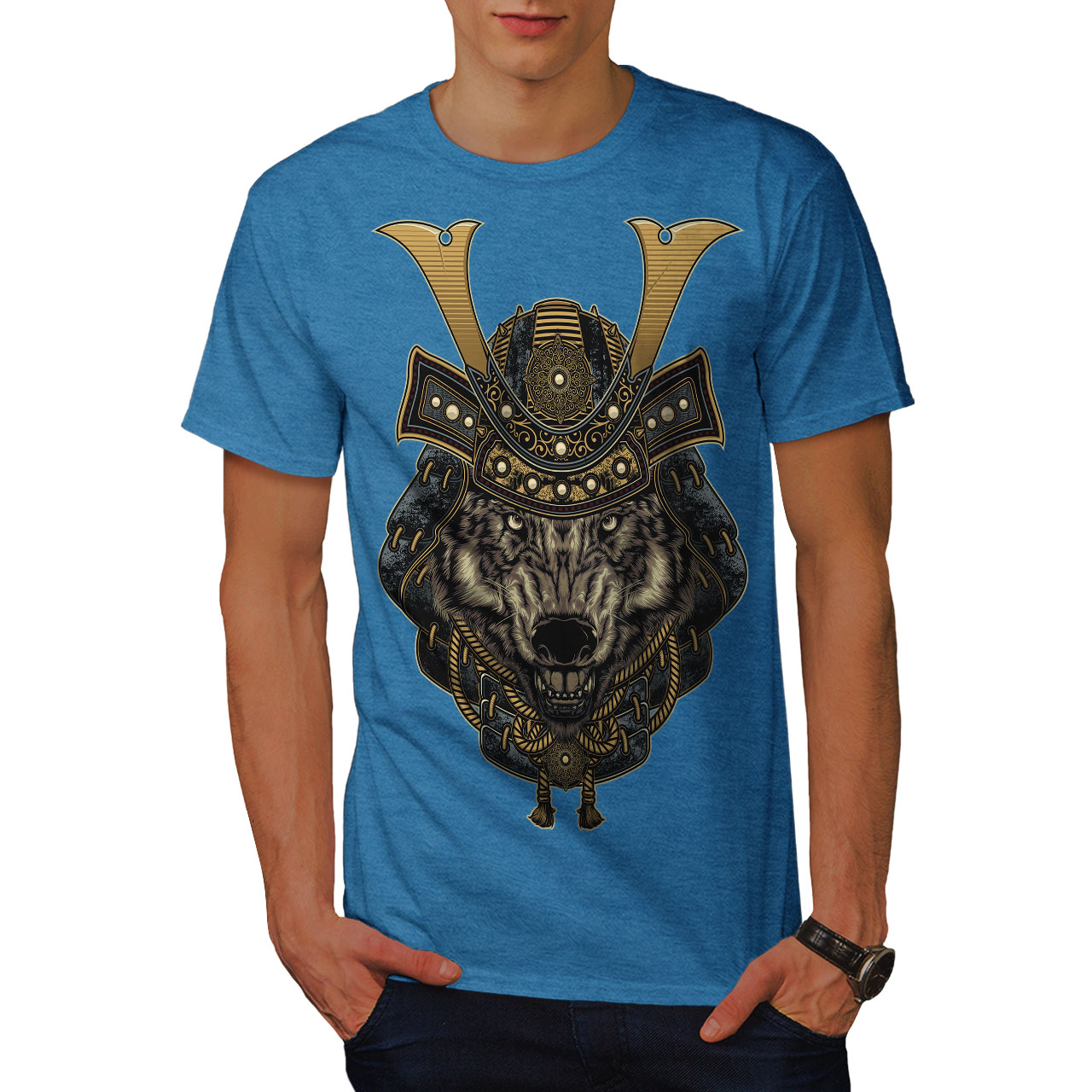 Wellcoda Wolf Warrior Animal Mens T-shirt