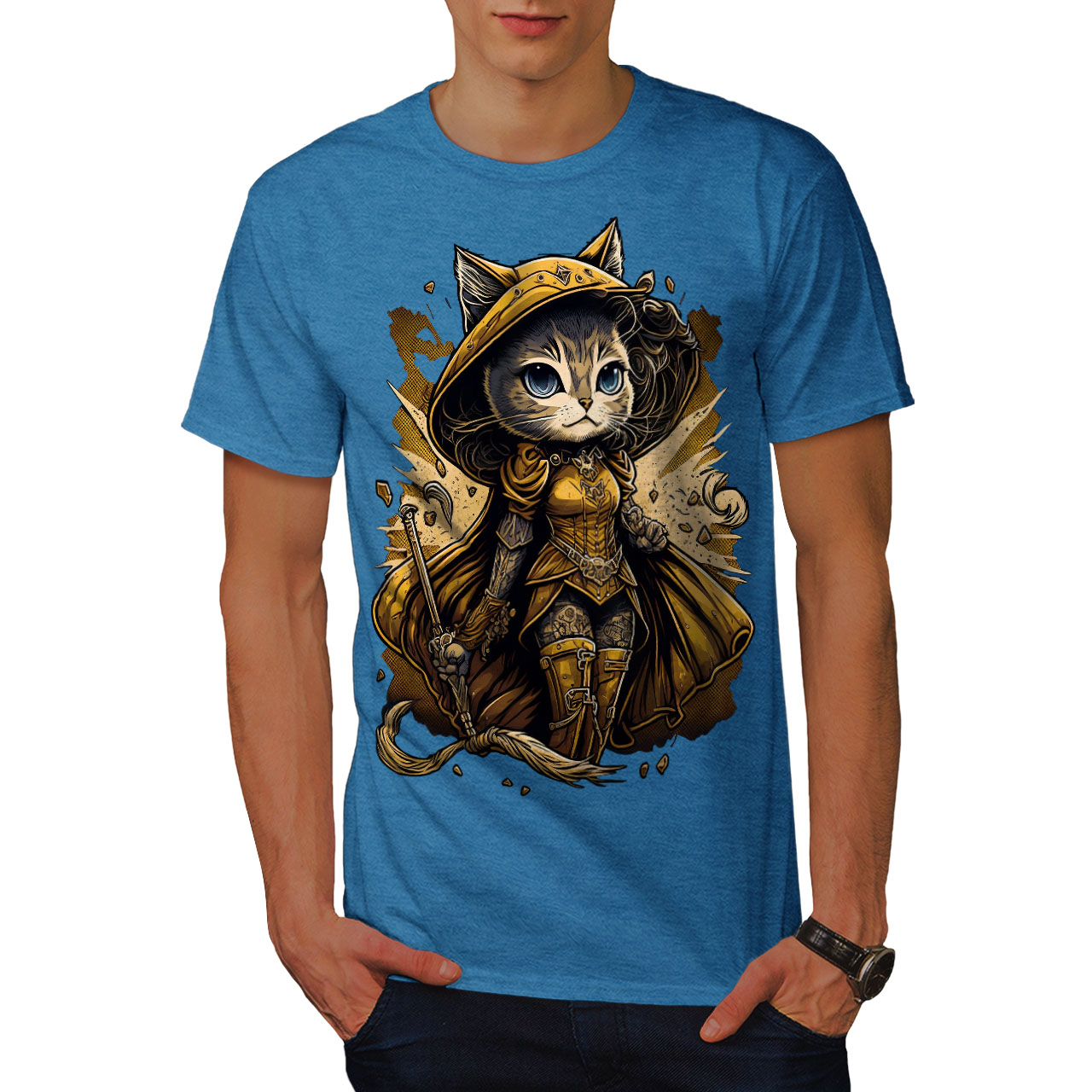 Wellcoda Warrior Cat Red Feline Mens T-shirt