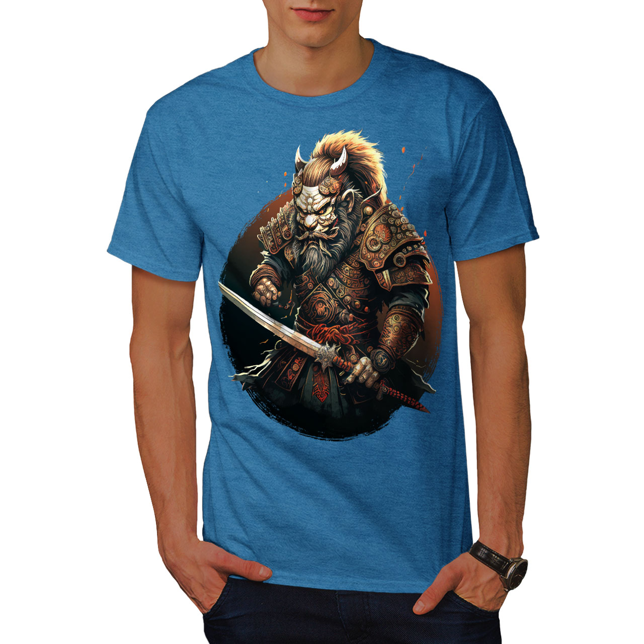 Wellcoda Warrior Hero Fighter Wolf Mens T-shirt